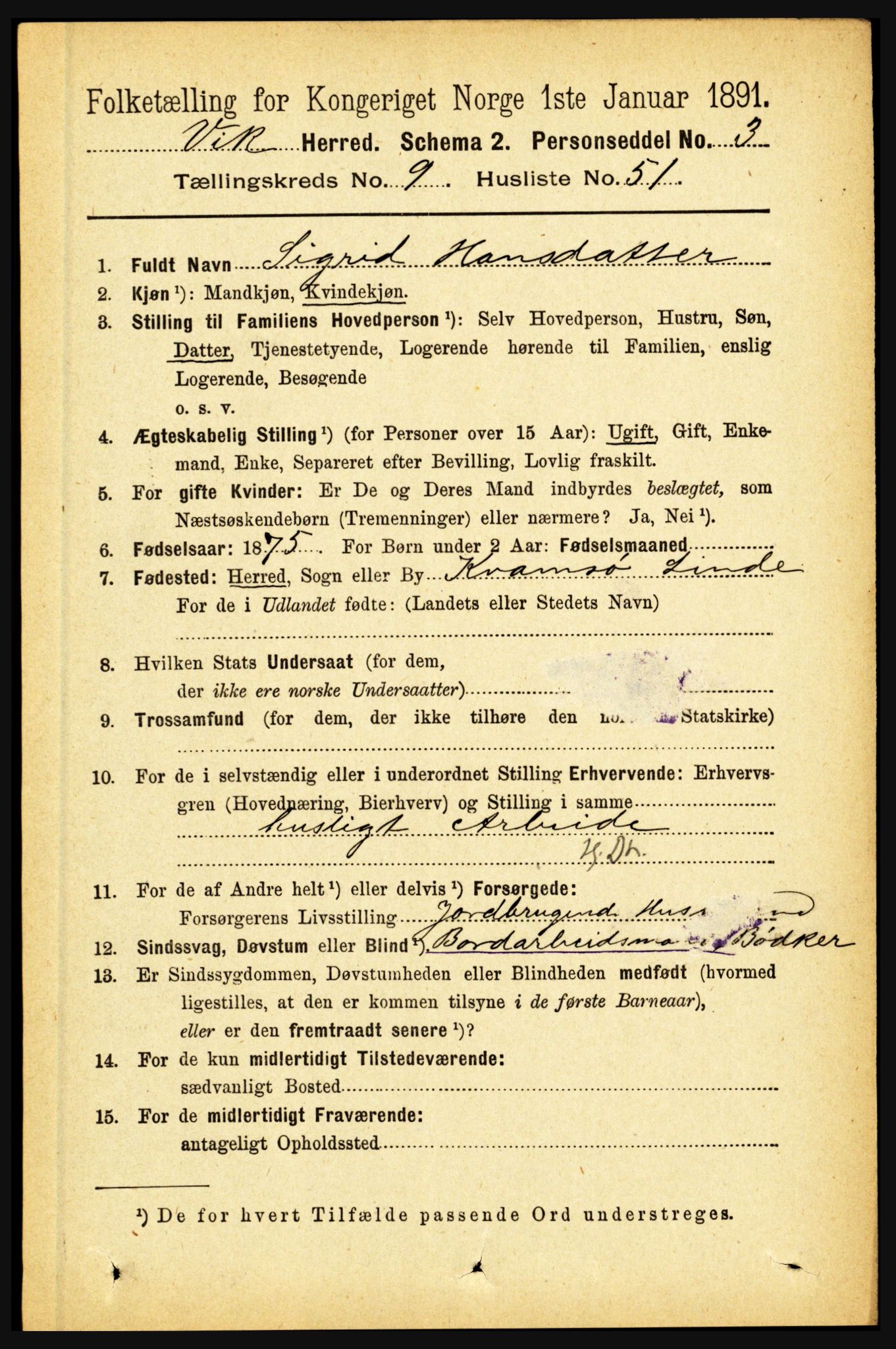 RA, 1891 census for 1417 Vik, 1891, p. 4296