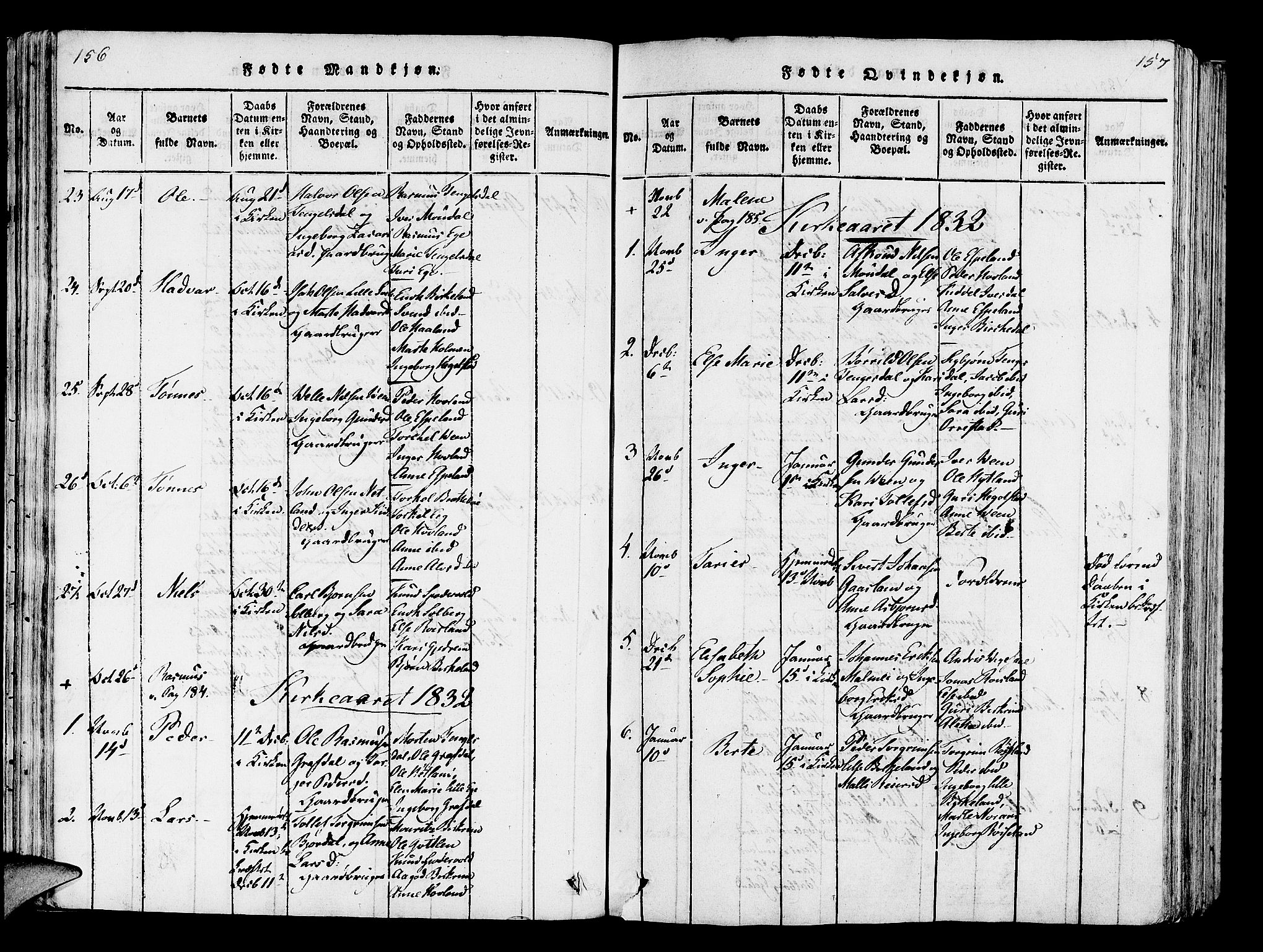 Helleland sokneprestkontor, SAST/A-101810: Parish register (official) no. A 5, 1815-1834, p. 156-157