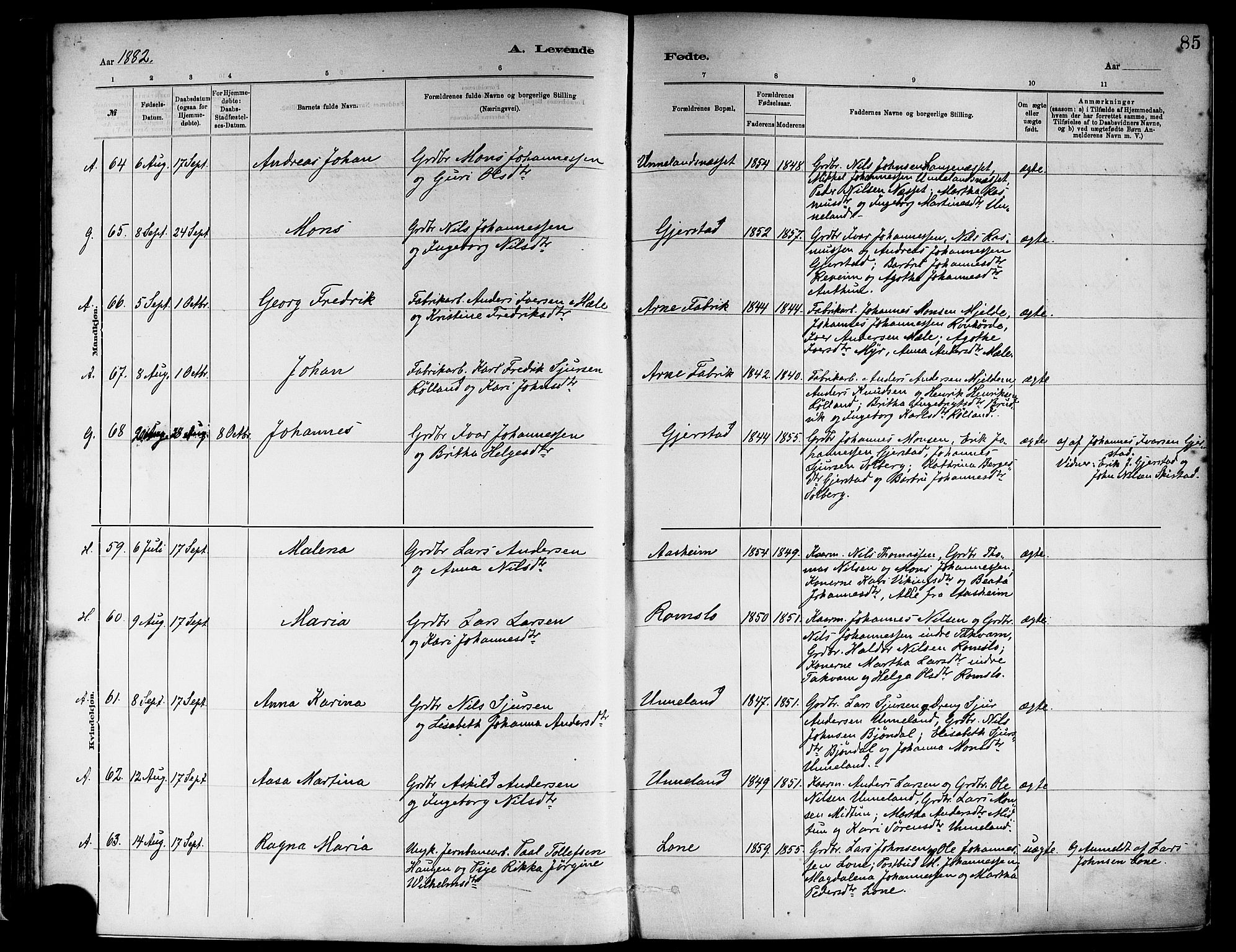 Haus sokneprestembete, SAB/A-75601/H/Haa: Parish register (official) no. A 19I, 1878-1886, p. 85