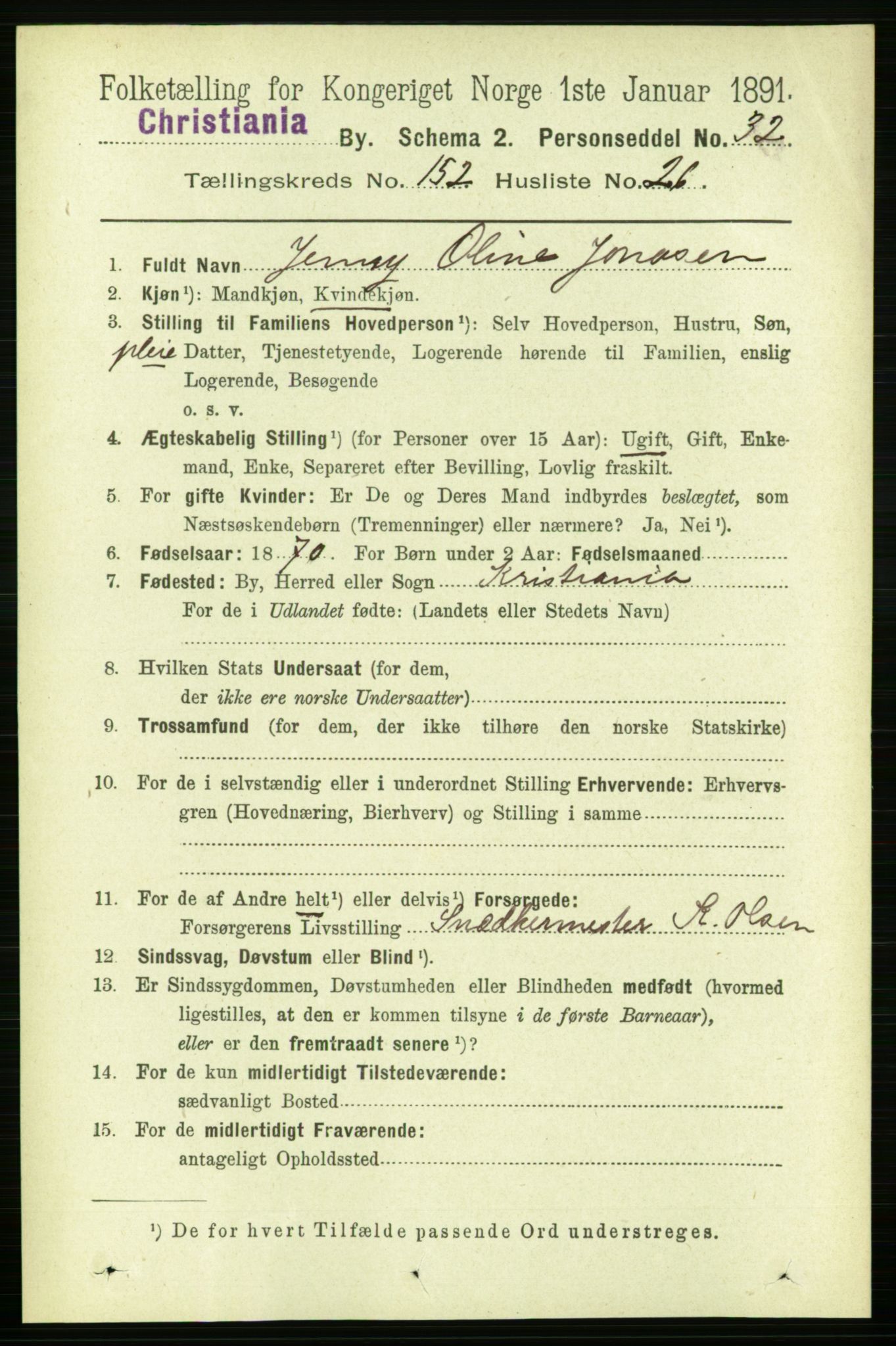 RA, 1891 census for 0301 Kristiania, 1891, p. 86083