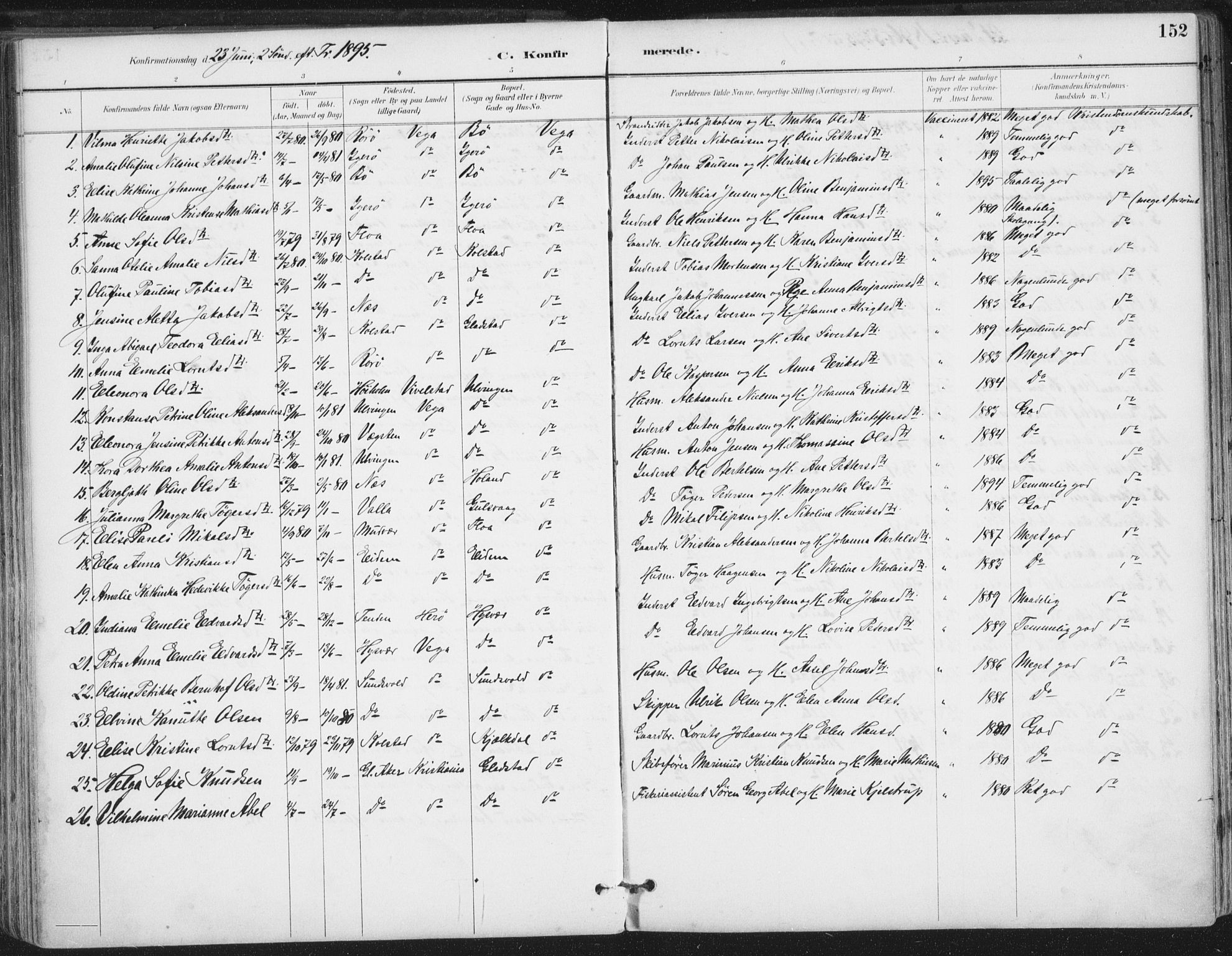 Ministerialprotokoller, klokkerbøker og fødselsregistre - Nordland, AV/SAT-A-1459/816/L0244: Parish register (official) no. 816A10, 1886-1903, p. 152