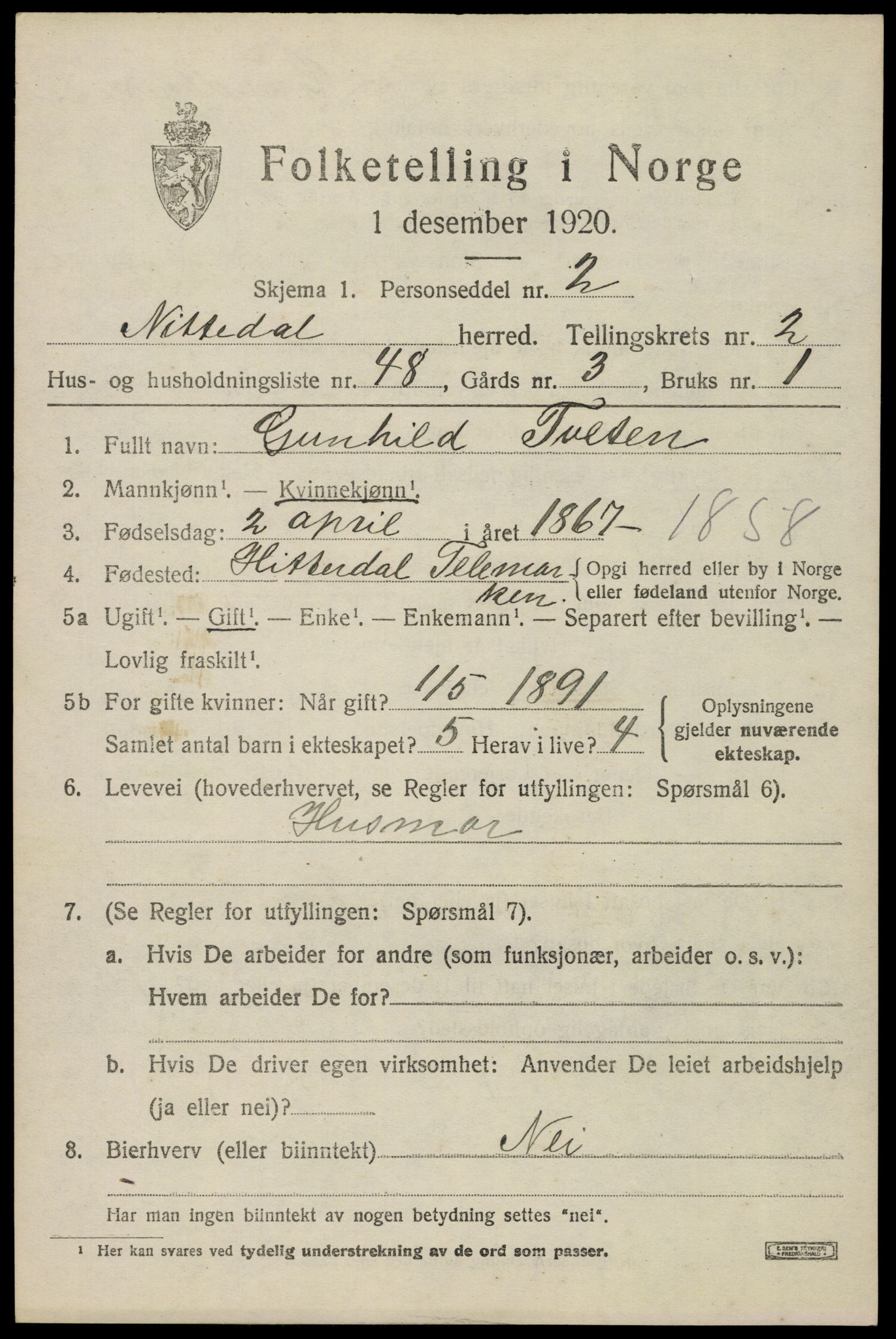 SAO, 1920 census for Nittedal, 1920, p. 2438