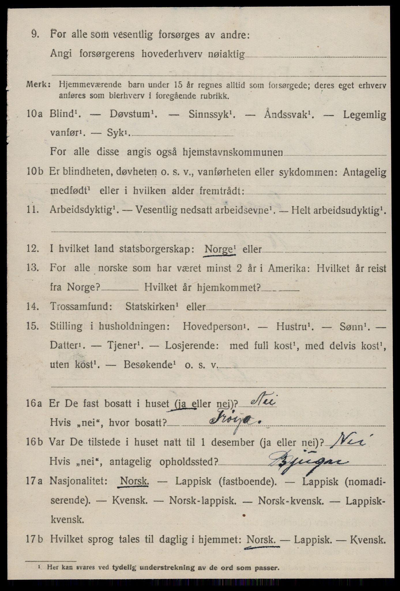 SAT, 1920 census for Bjugn, 1920, p. 1280