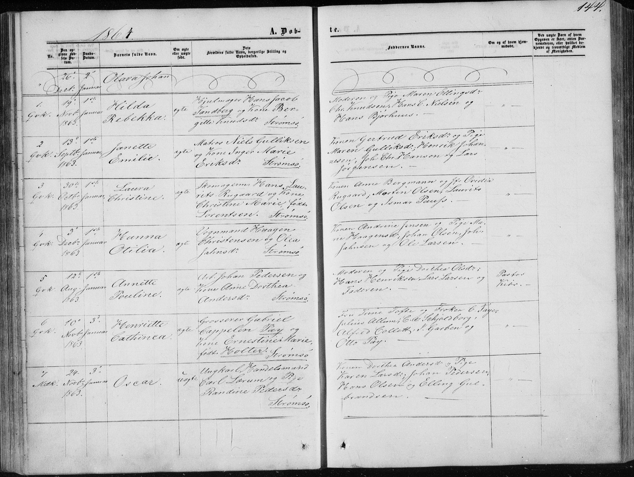 Strømsø kirkebøker, SAKO/A-246/F/Fa/L0015: Parish register (official) no. I 15, 1859-1868, p. 144