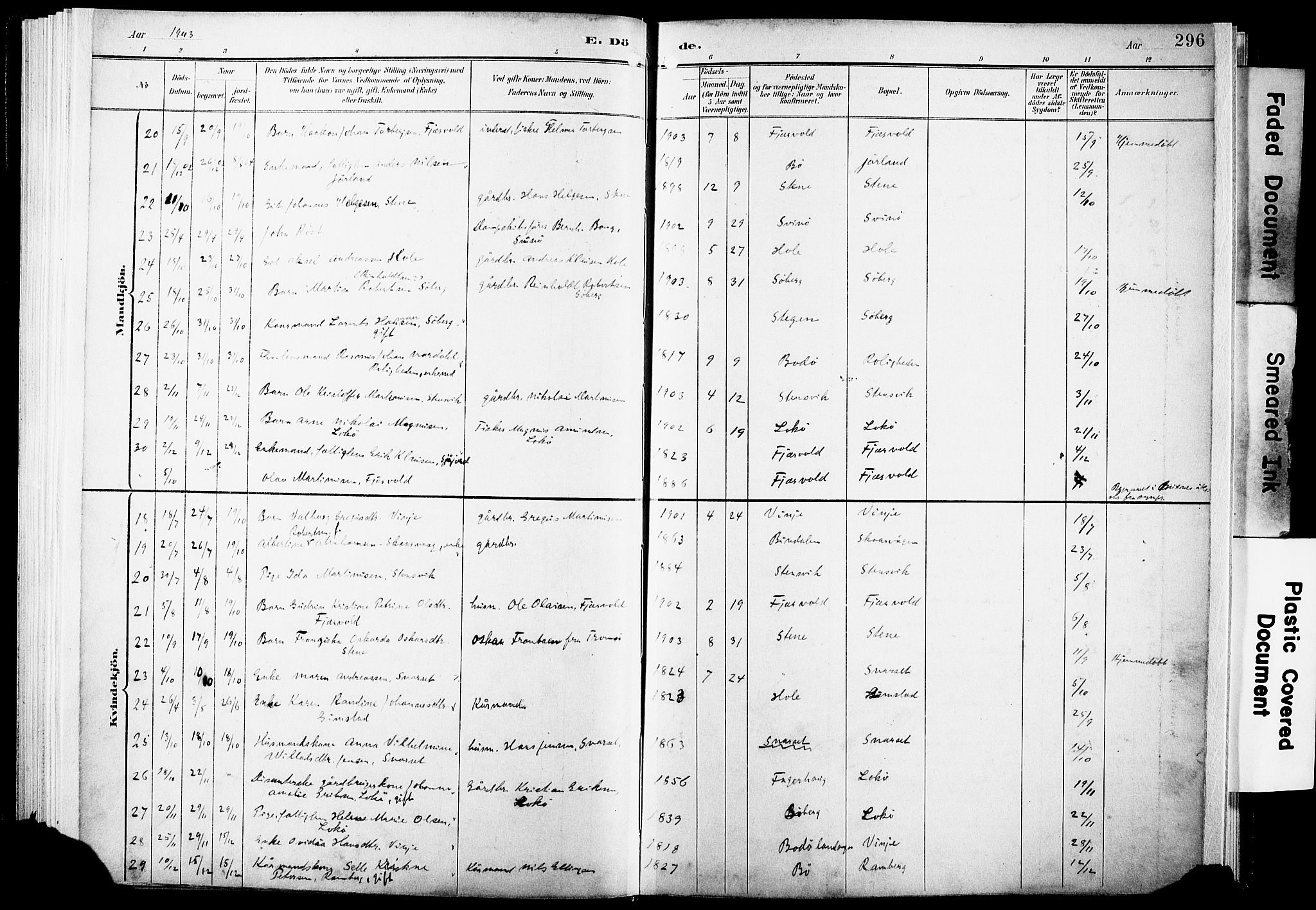 Ministerialprotokoller, klokkerbøker og fødselsregistre - Nordland, AV/SAT-A-1459/891/L1305: Parish register (official) no. 891A10, 1895-1921, p. 296