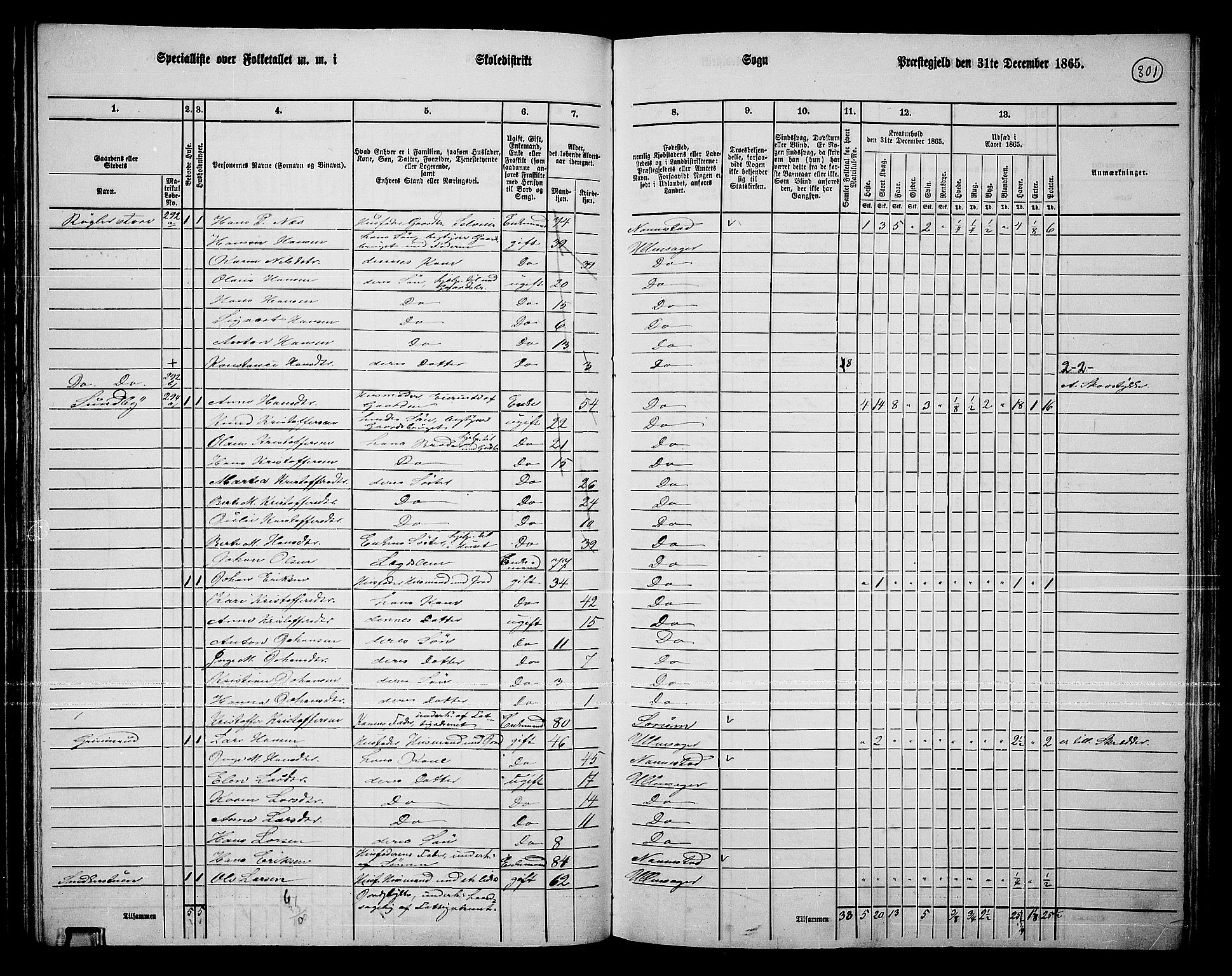 RA, 1865 census for Ullensaker, 1865, p. 261