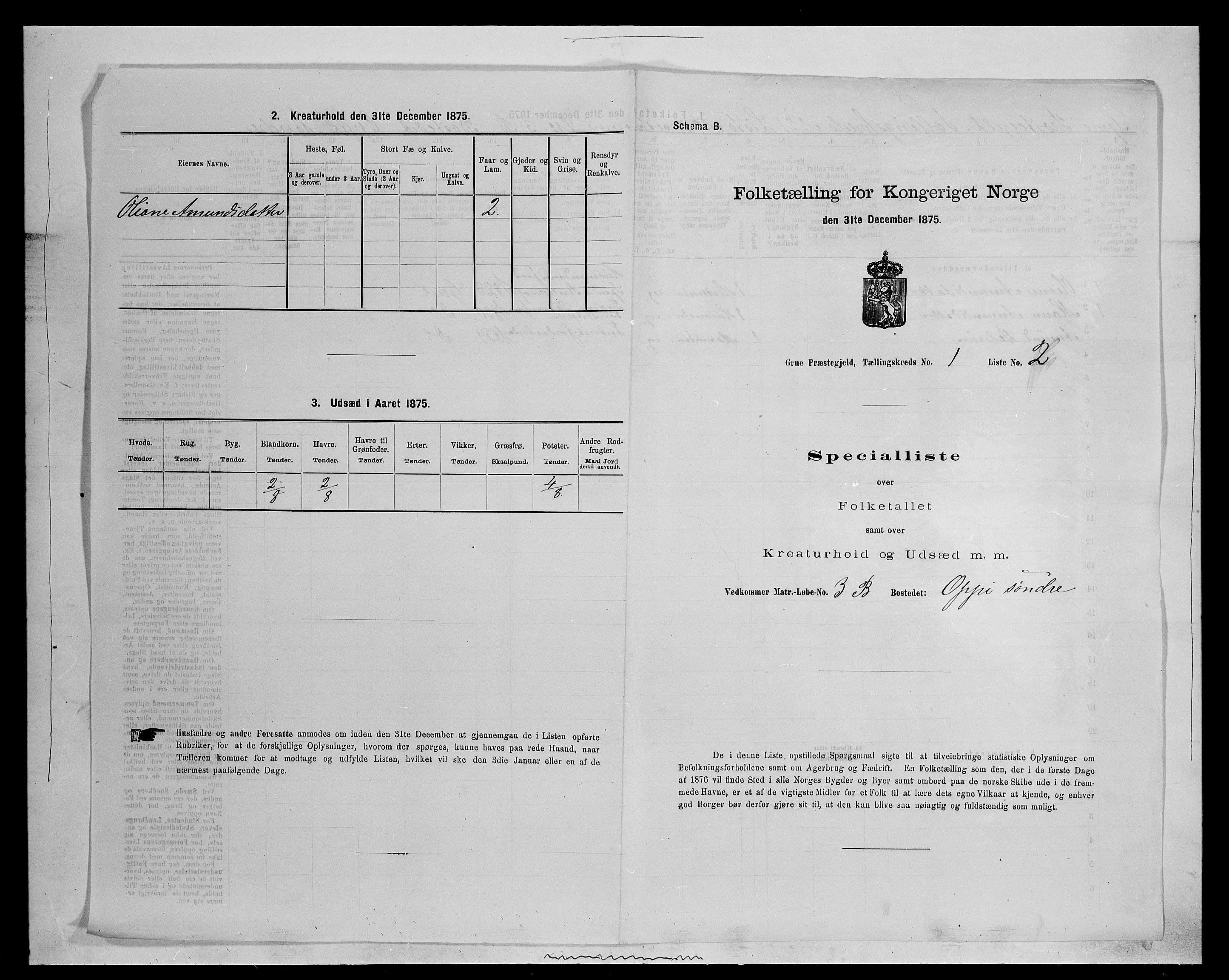 SAH, 1875 census for 0423P Grue, 1875, p. 155