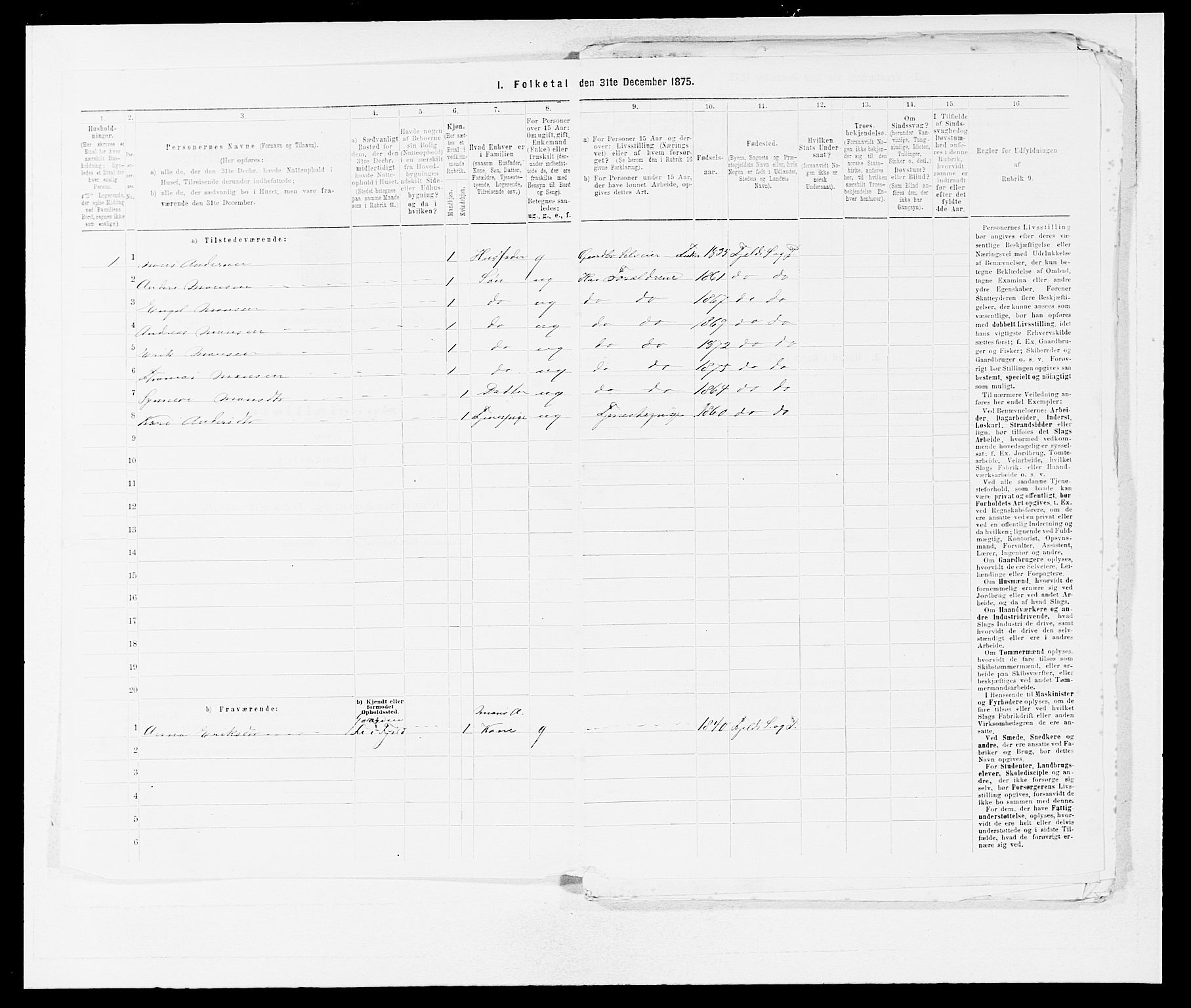 SAB, 1875 census for 1246P Fjell, 1875, p. 290