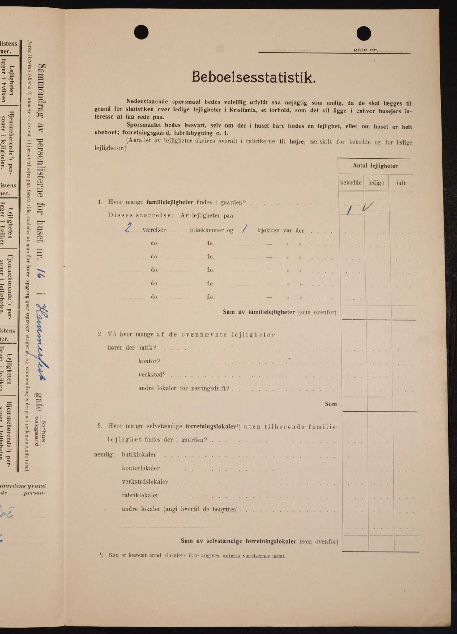 OBA, Municipal Census 1909 for Kristiania, 1909, p. 31087