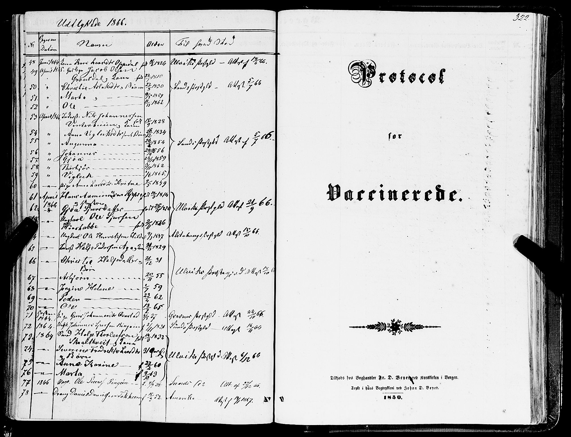 Ullensvang sokneprestembete, SAB/A-78701/H/Haa: Parish register (official) no. A 11, 1854-1866, p. 322