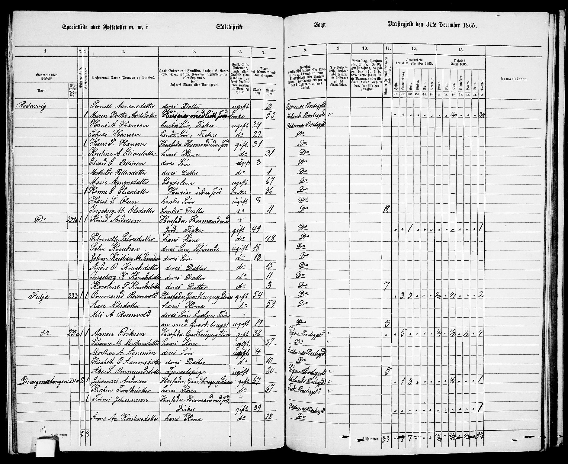 RA, 1865 census for Oddernes, 1865, p. 137