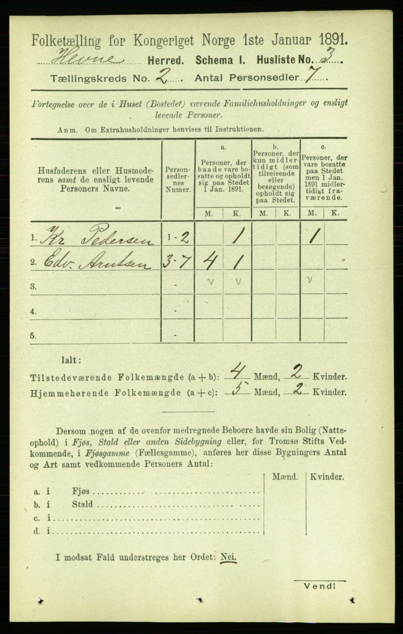 RA, 1891 census for 1612 Hemne, 1891, p. 624