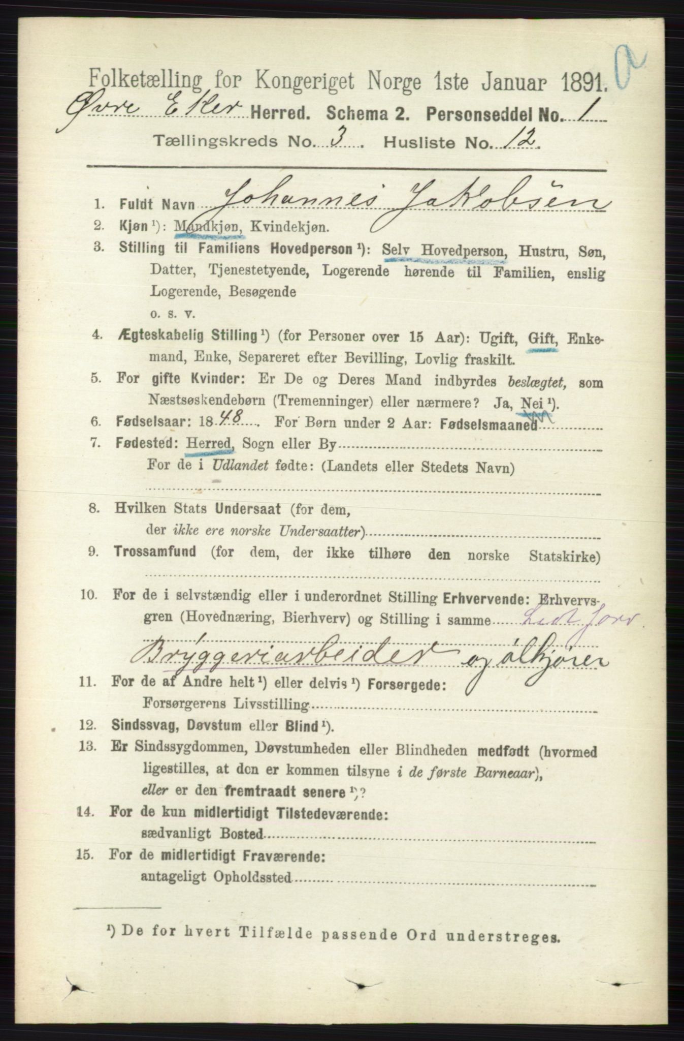 RA, 1891 census for 0624 Øvre Eiker, 1891, p. 1067