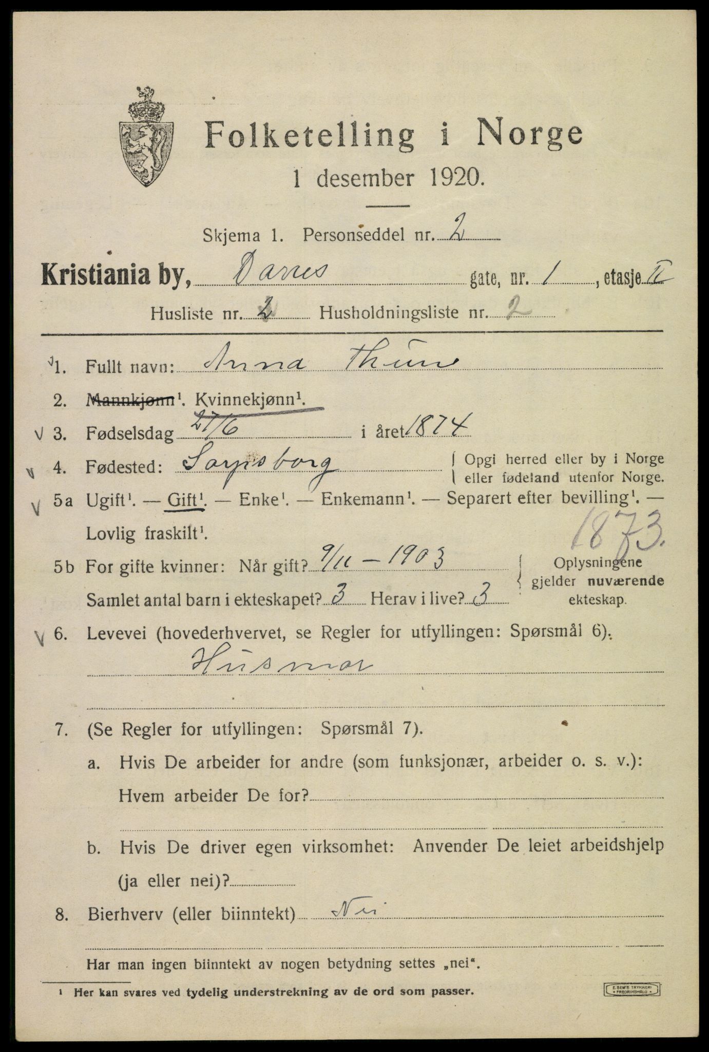 SAO, 1920 census for Kristiania, 1920, p. 197197