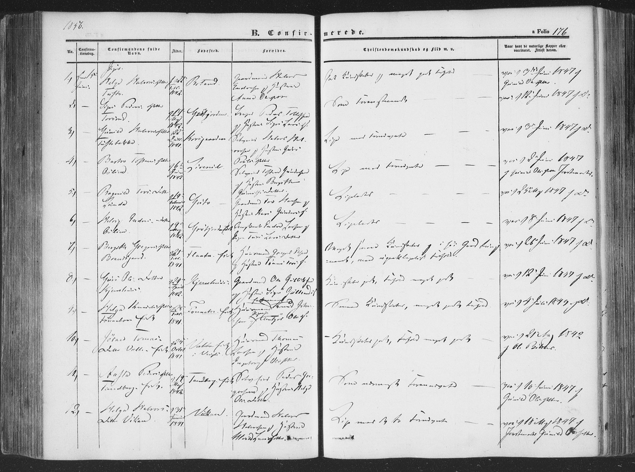 Rollag kirkebøker, AV/SAKO-A-240/F/Fa/L0008: Parish register (official) no. I 8, 1847-1860, p. 176