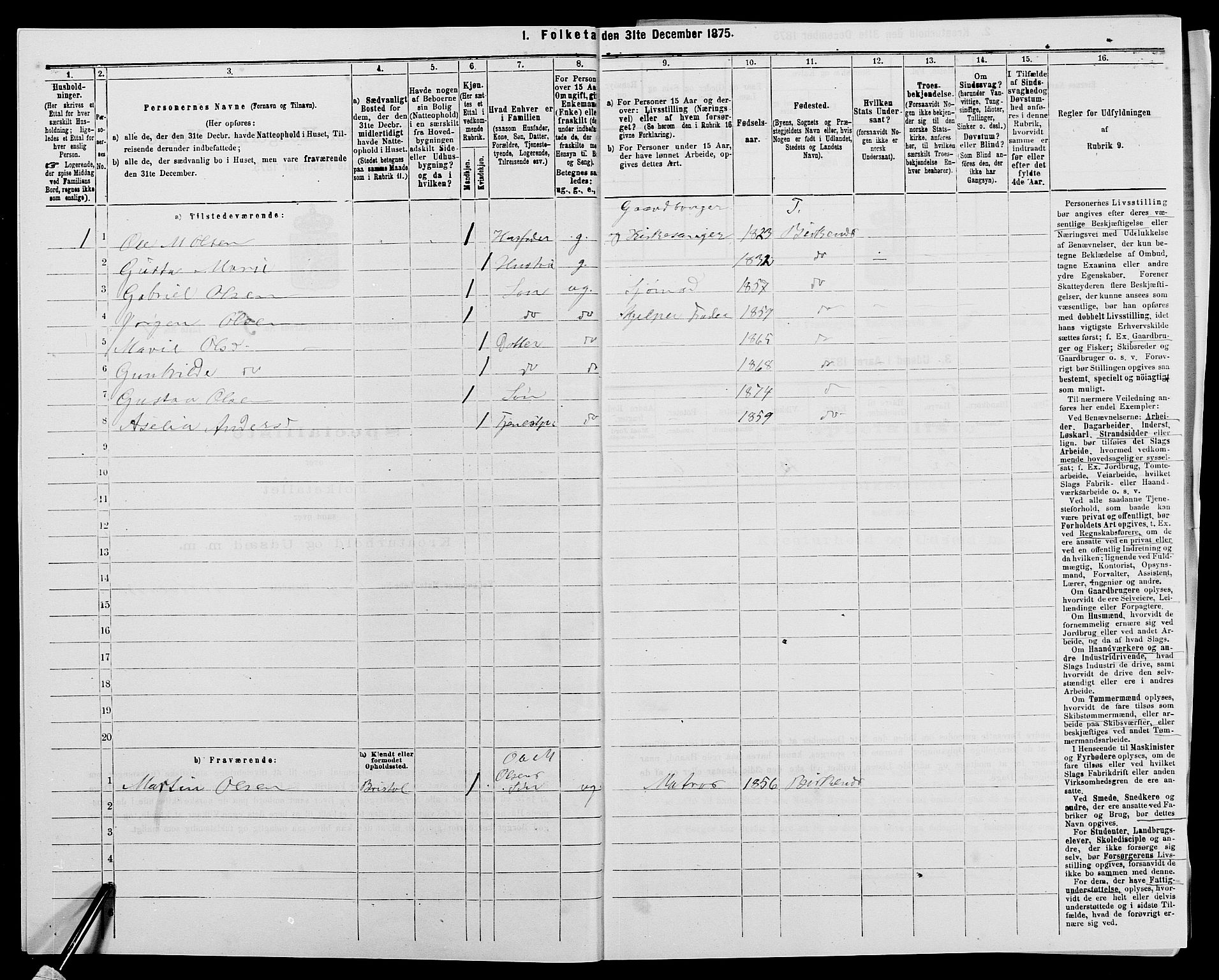 SAK, 1875 census for 1013P Tveit, 1875, p. 662