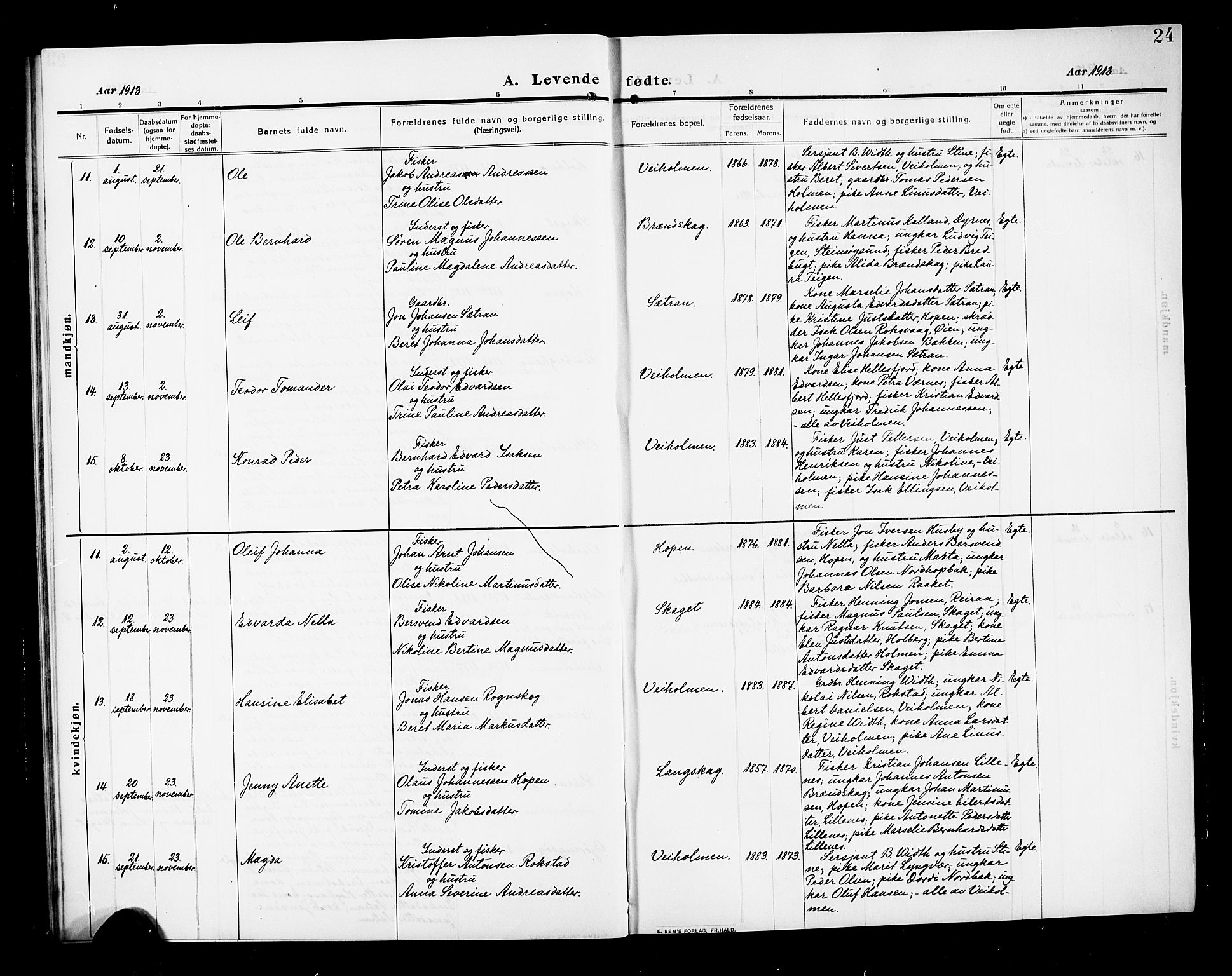 Ministerialprotokoller, klokkerbøker og fødselsregistre - Møre og Romsdal, SAT/A-1454/583/L0956: Parish register (copy) no. 583C01, 1909-1925, p. 24
