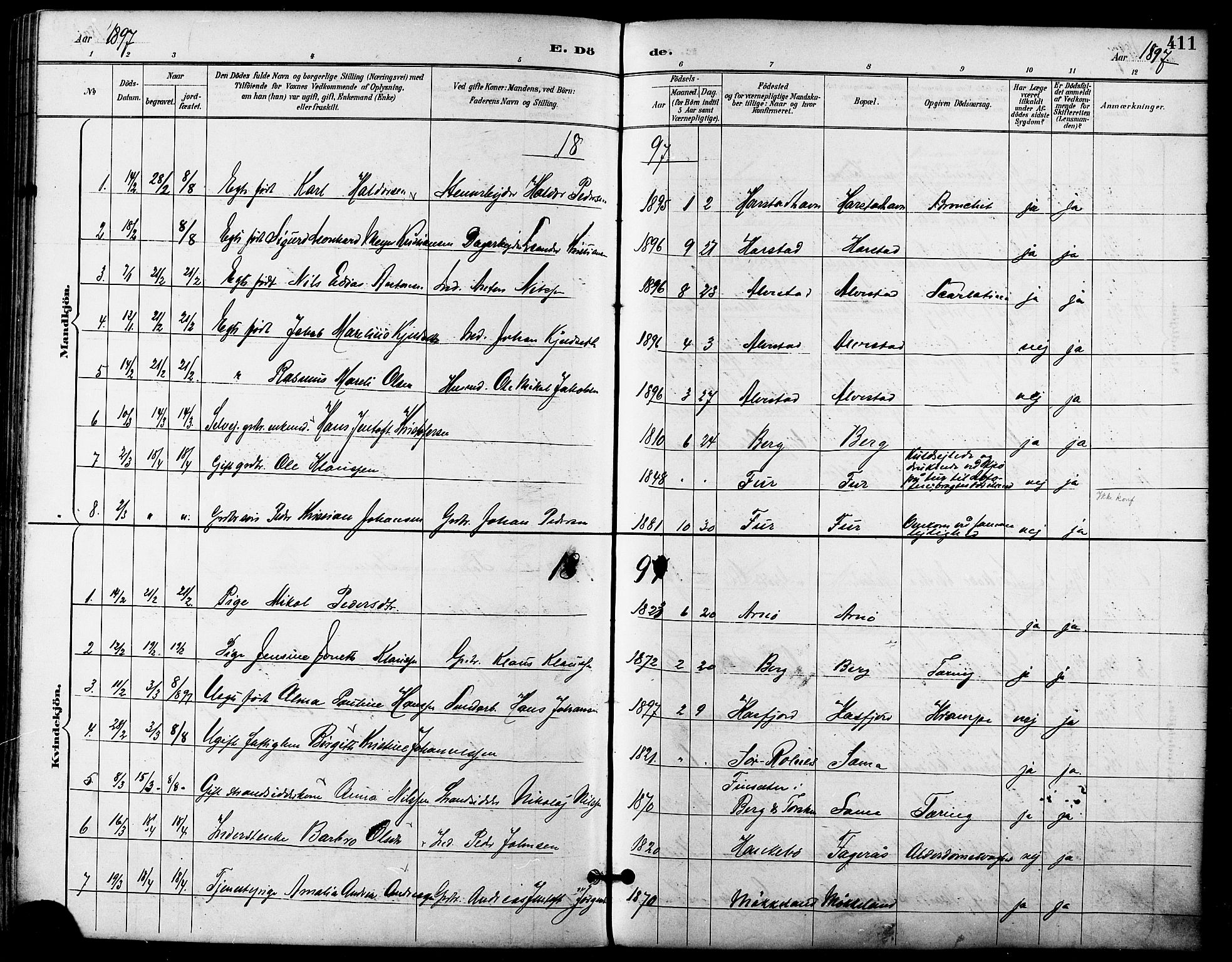 Trondenes sokneprestkontor, SATØ/S-1319/H/Ha/L0016kirke: Parish register (official) no. 16, 1890-1898, p. 411