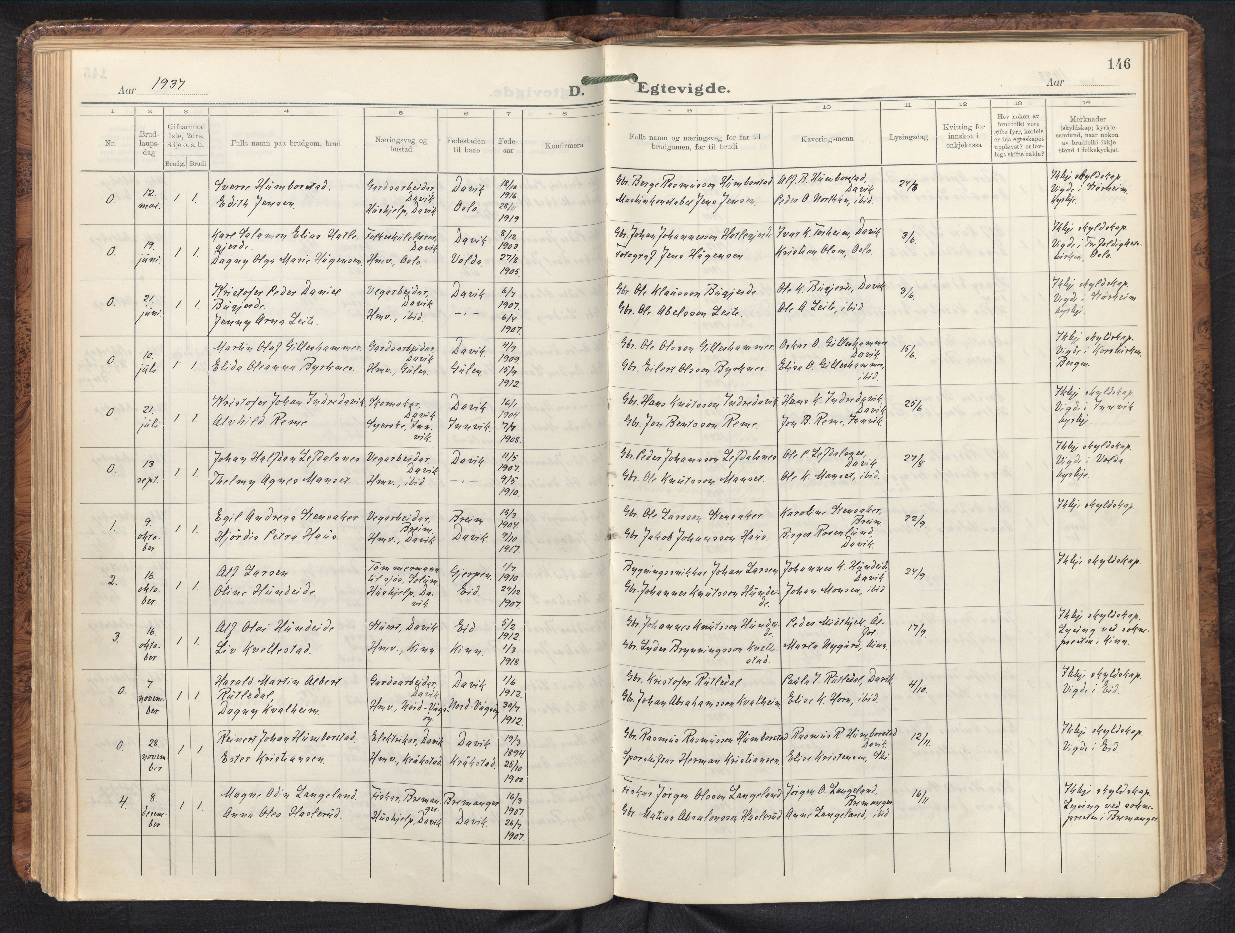 Davik sokneprestembete, AV/SAB-A-79701/H/Haa/Haab/L0003: Parish register (official) no. B 3, 1935-1965, p. 145b-146a
