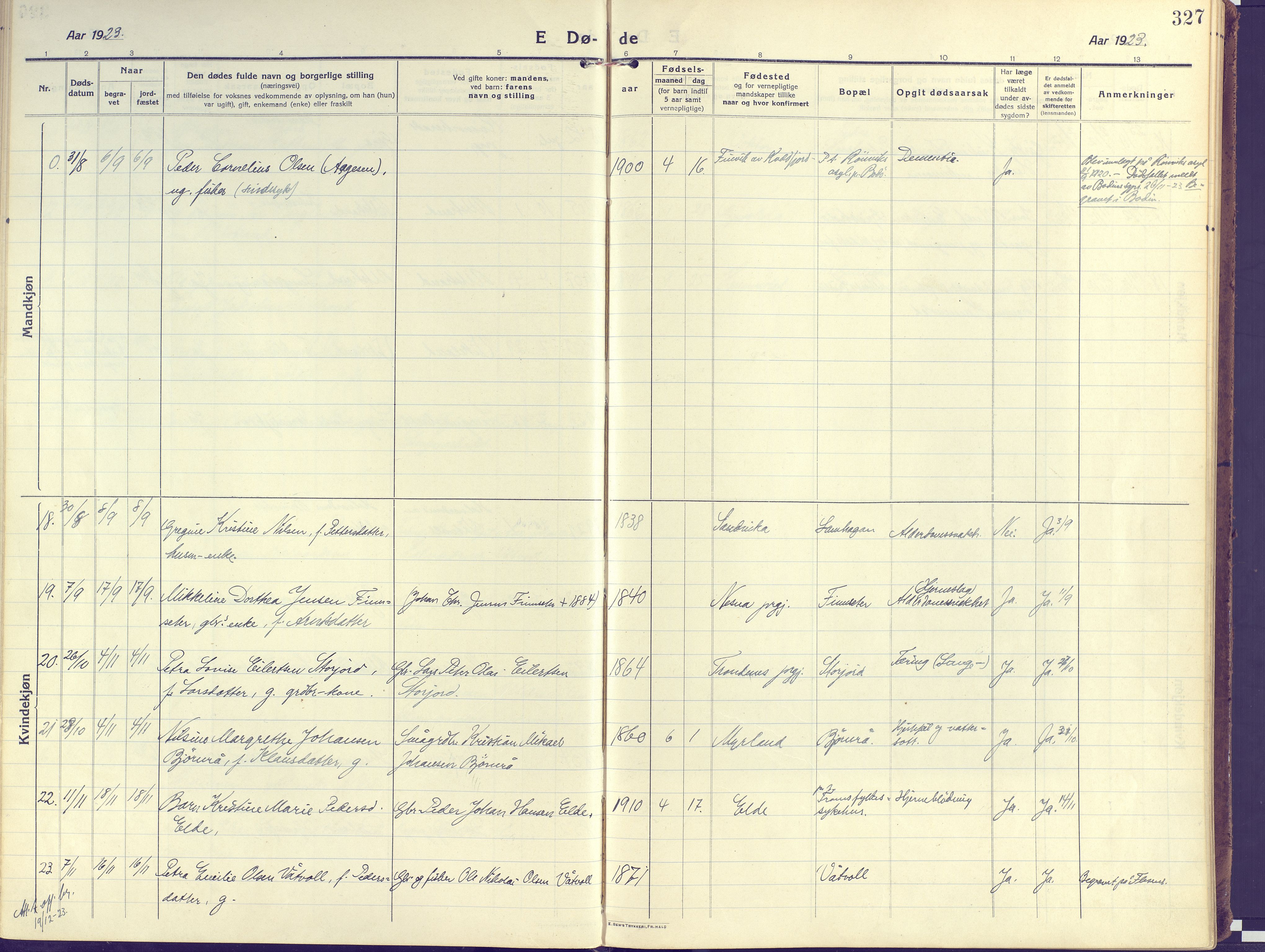 Kvæfjord sokneprestkontor, AV/SATØ-S-1323/G/Ga/Gaa/L0007kirke: Parish register (official) no. 7, 1915-1931, p. 327