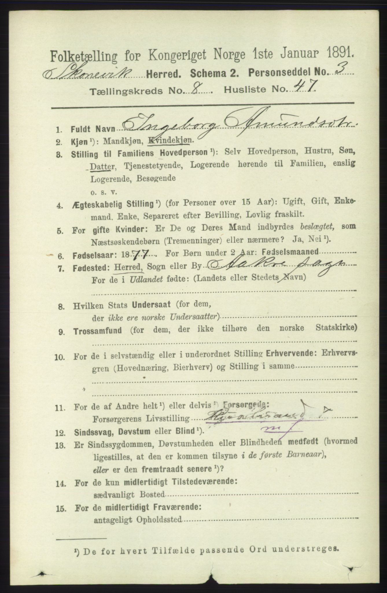 RA, 1891 census for 1212 Skånevik, 1891, p. 2474