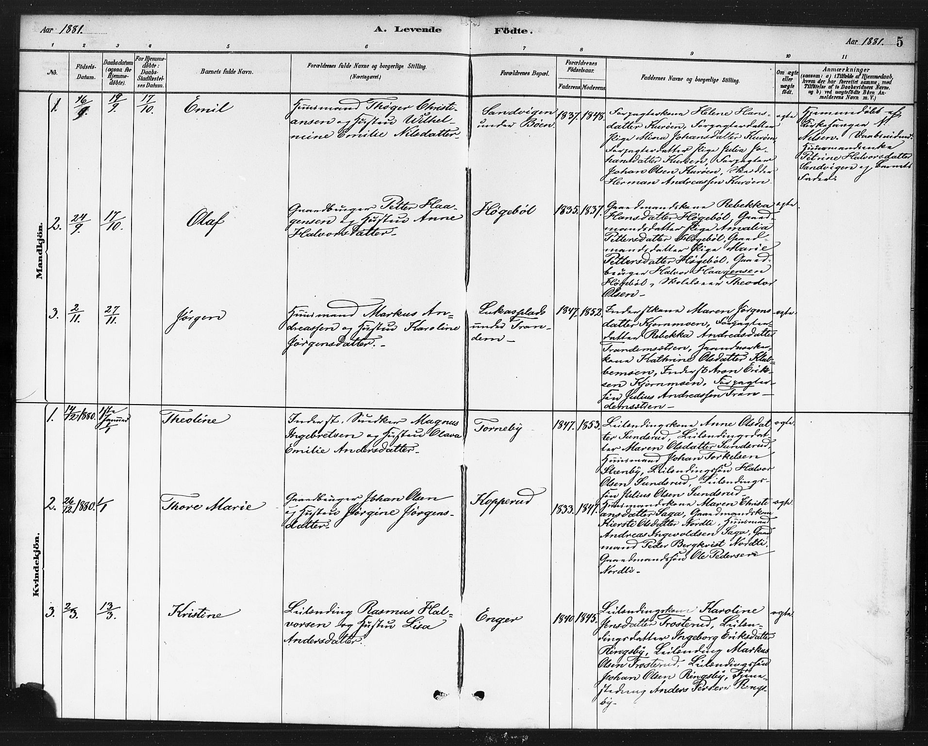 Rødenes prestekontor Kirkebøker, AV/SAO-A-2005/F/Fb/L0001: Parish register (official) no. II 1, 1880-1889, p. 5