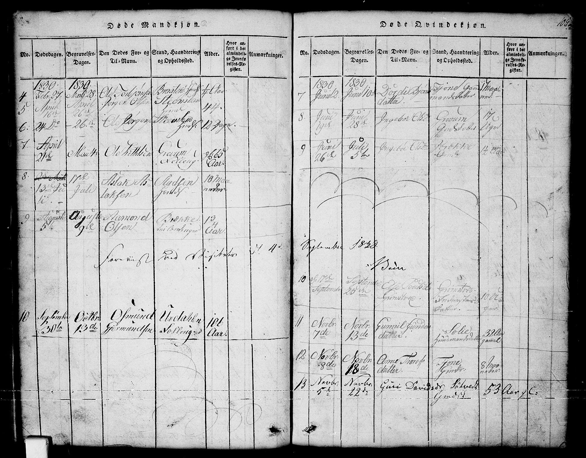 Nissedal kirkebøker, AV/SAKO-A-288/G/Ga/L0001: Parish register (copy) no. I 1, 1814-1860, p. 105