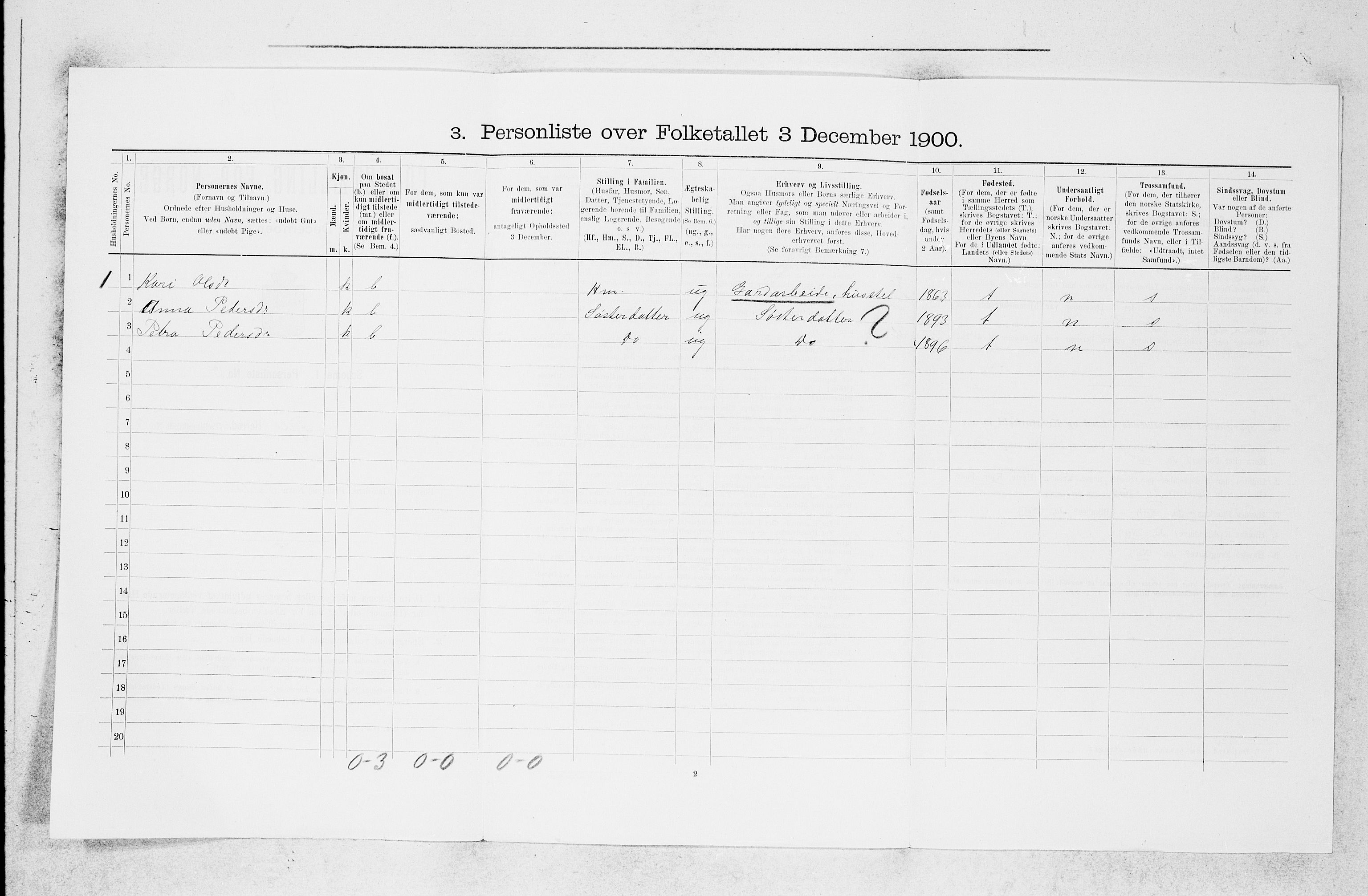 SAB, 1900 census for Fjell, 1900, p. 301
