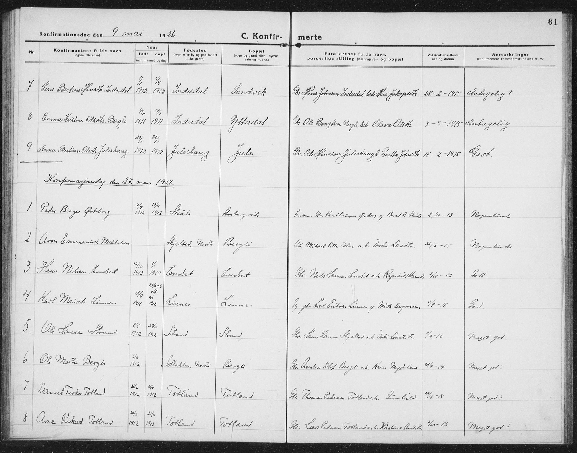Ministerialprotokoller, klokkerbøker og fødselsregistre - Nord-Trøndelag, SAT/A-1458/757/L0507: Parish register (copy) no. 757C02, 1923-1939, p. 61