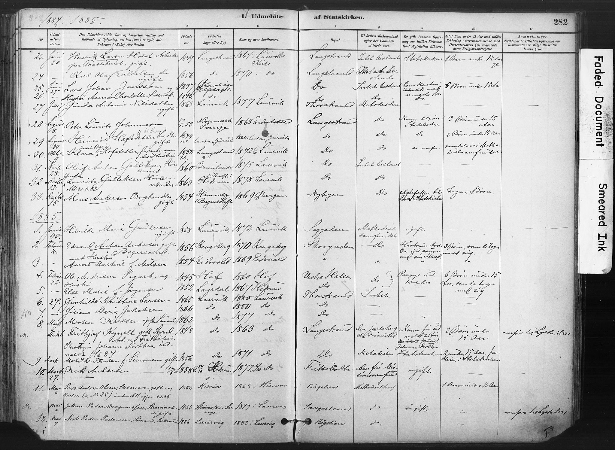 Larvik kirkebøker, SAKO/A-352/F/Fa/L0010: Parish register (official) no. I 10, 1884-1910, p. 282