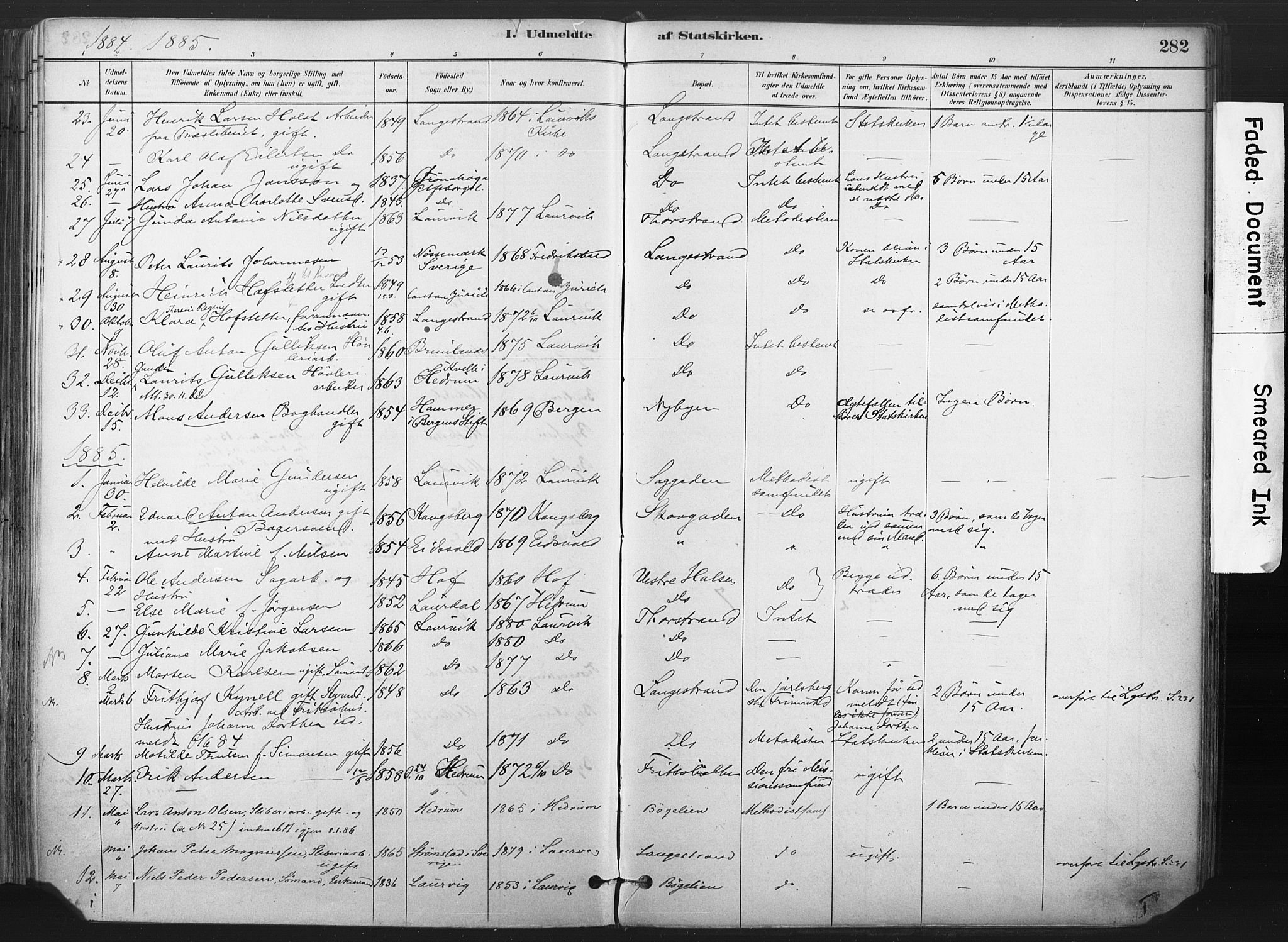 Larvik kirkebøker, AV/SAKO-A-352/F/Fa/L0010: Parish register (official) no. I 10, 1884-1910, p. 282