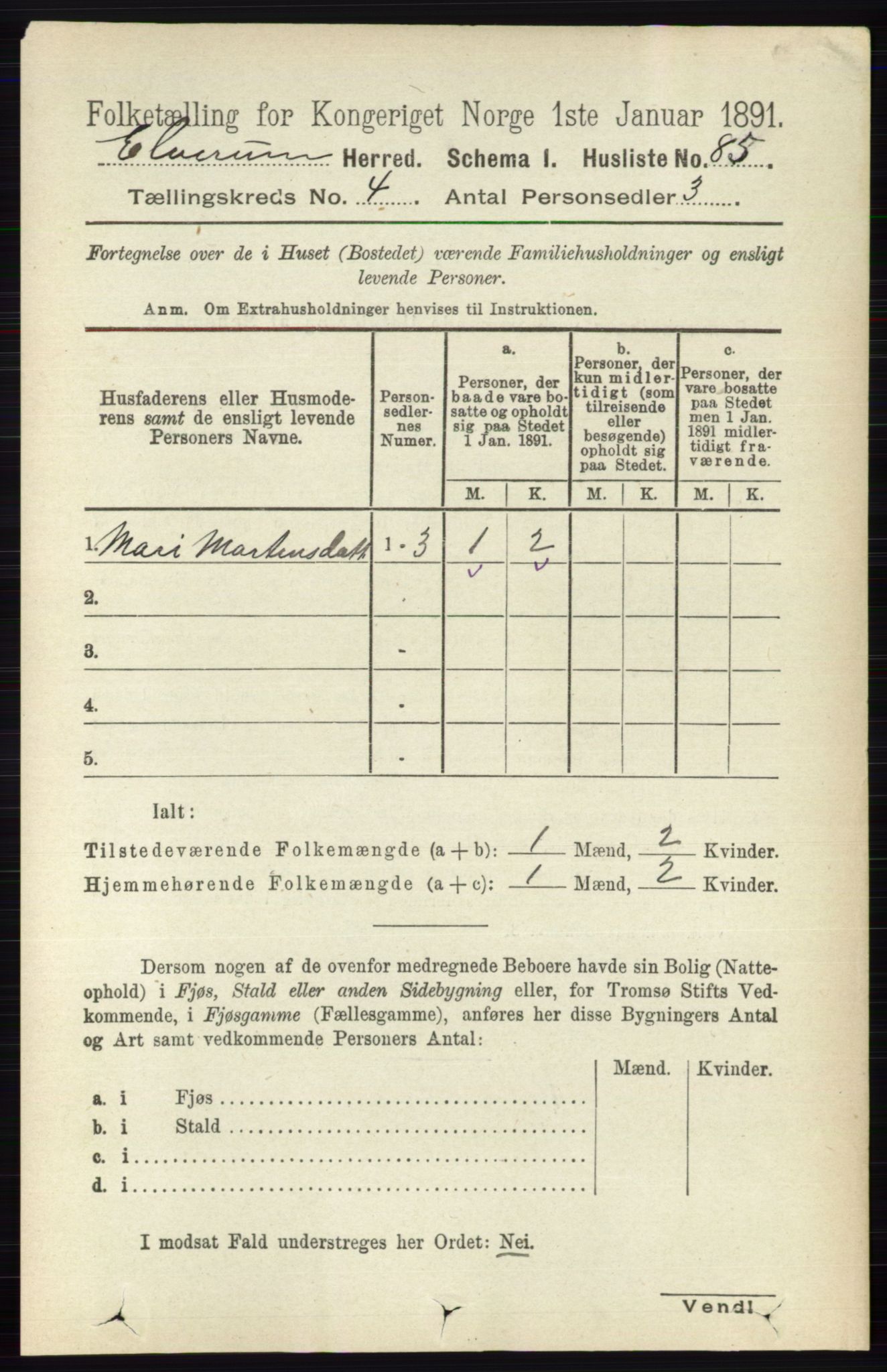 RA, 1891 census for 0427 Elverum, 1891, p. 2361