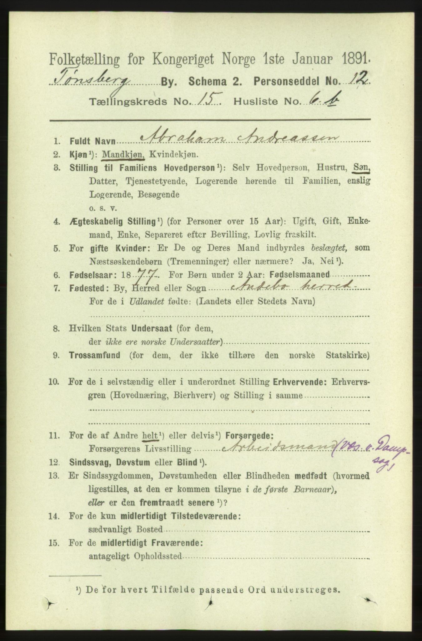 RA, 1891 census for 0705 Tønsberg, 1891, p. 4748