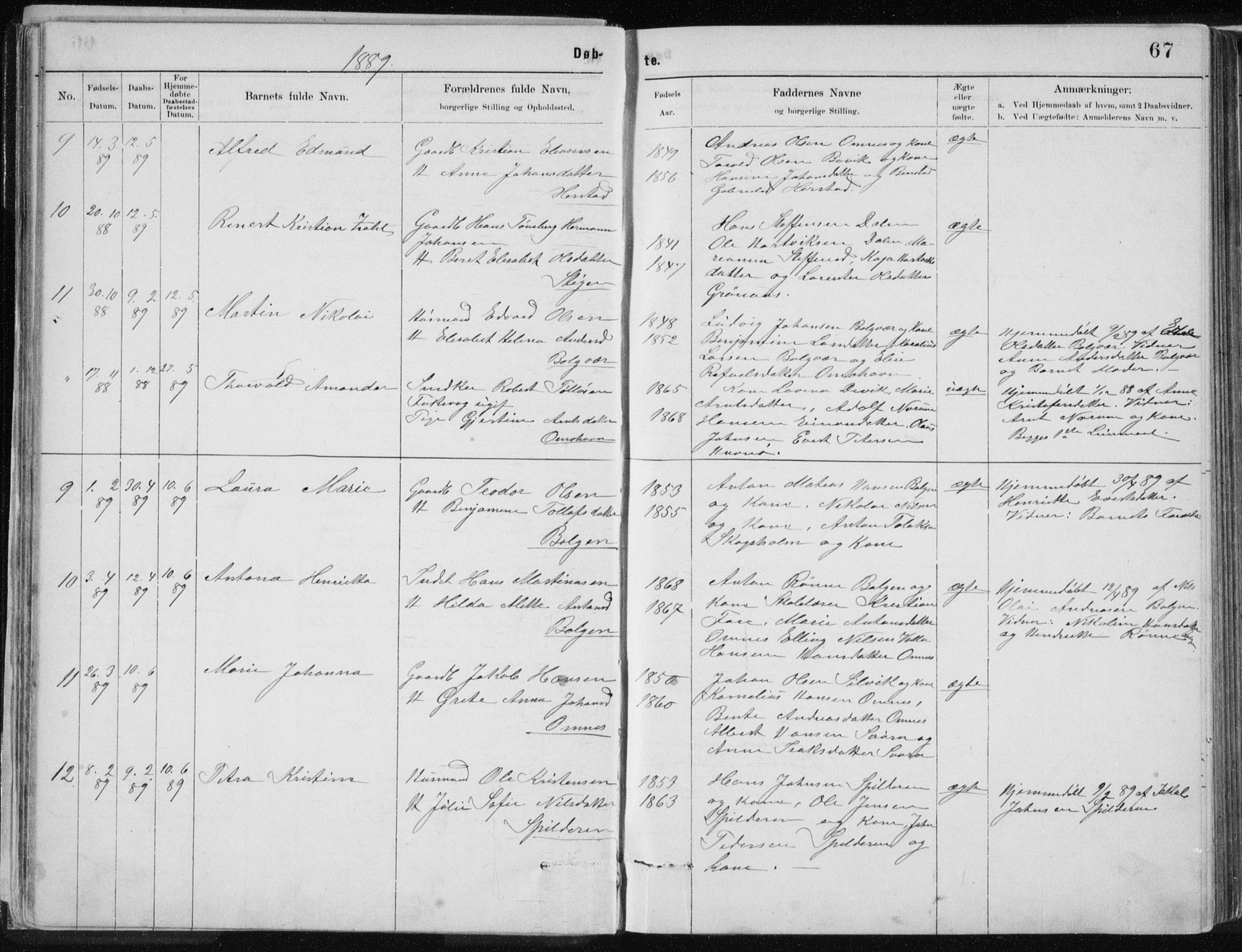 Ministerialprotokoller, klokkerbøker og fødselsregistre - Nordland, AV/SAT-A-1459/843/L0636: Parish register (copy) no. 843C05, 1884-1909, p. 67