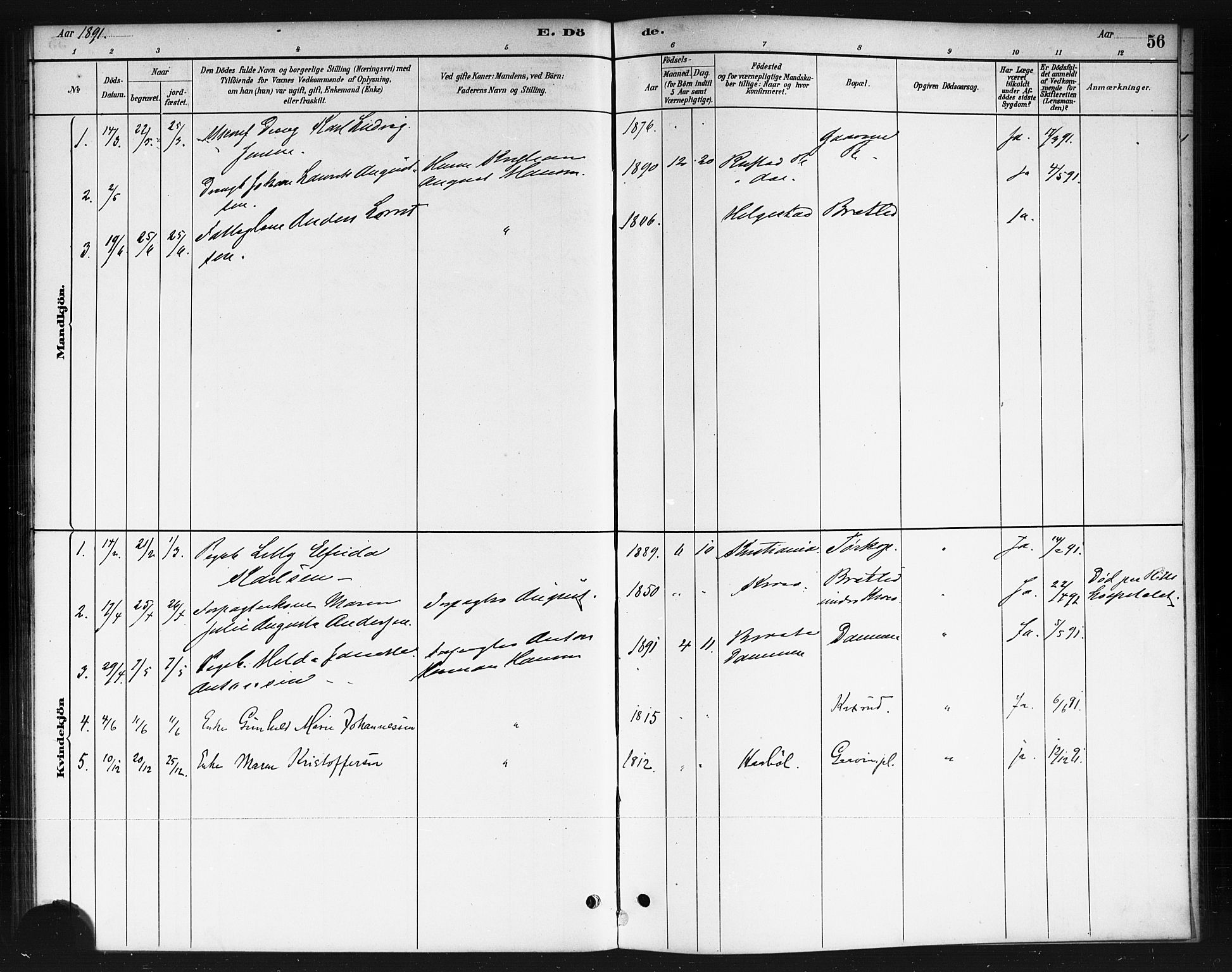Ås prestekontor Kirkebøker, SAO/A-10894/F/Fc/L0001: Parish register (official) no. III 1, 1881-1891, p. 56
