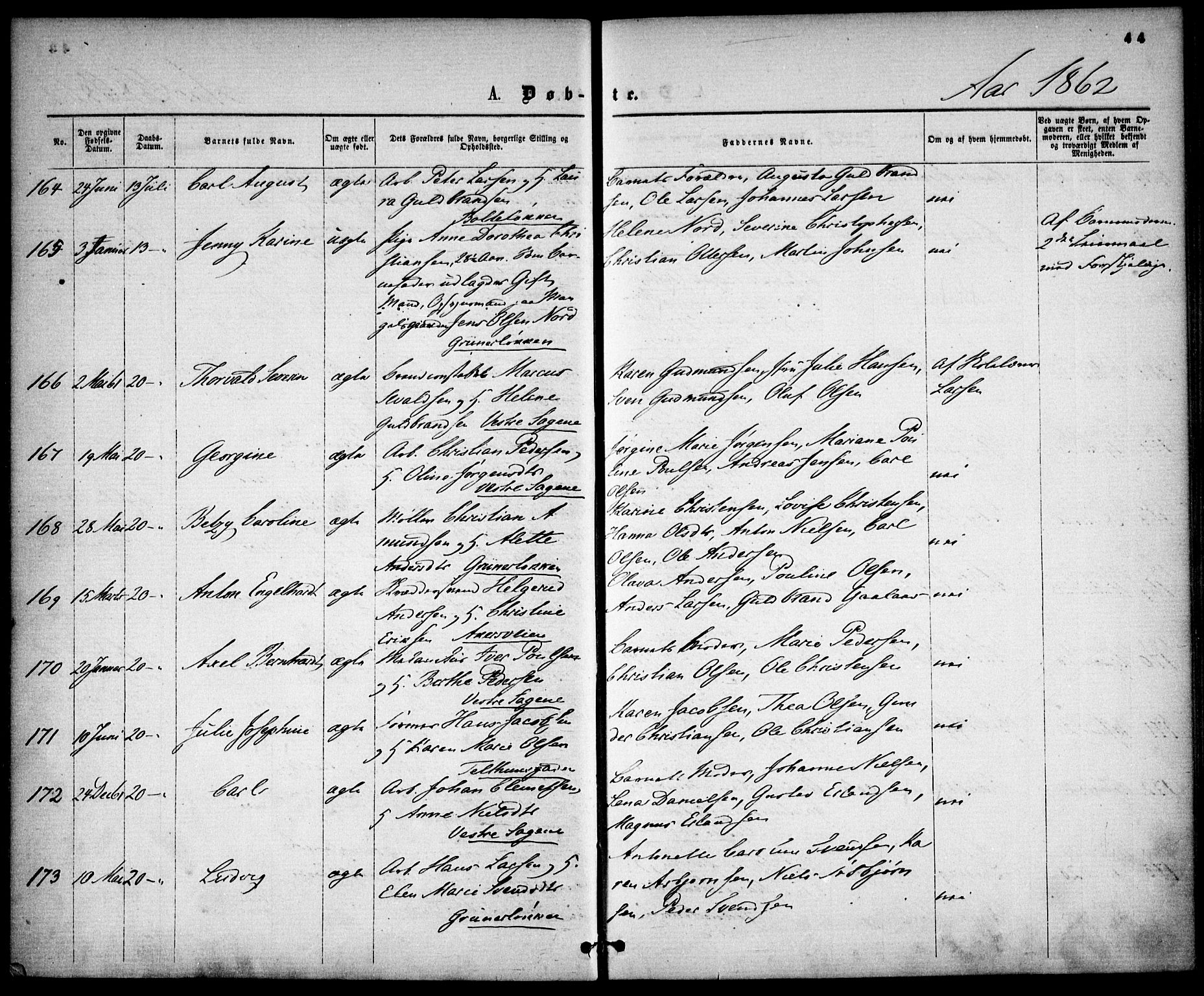 Gamle Aker prestekontor Kirkebøker, AV/SAO-A-10617a/F/L0001: Parish register (official) no. 1, 1861-1865, p. 44