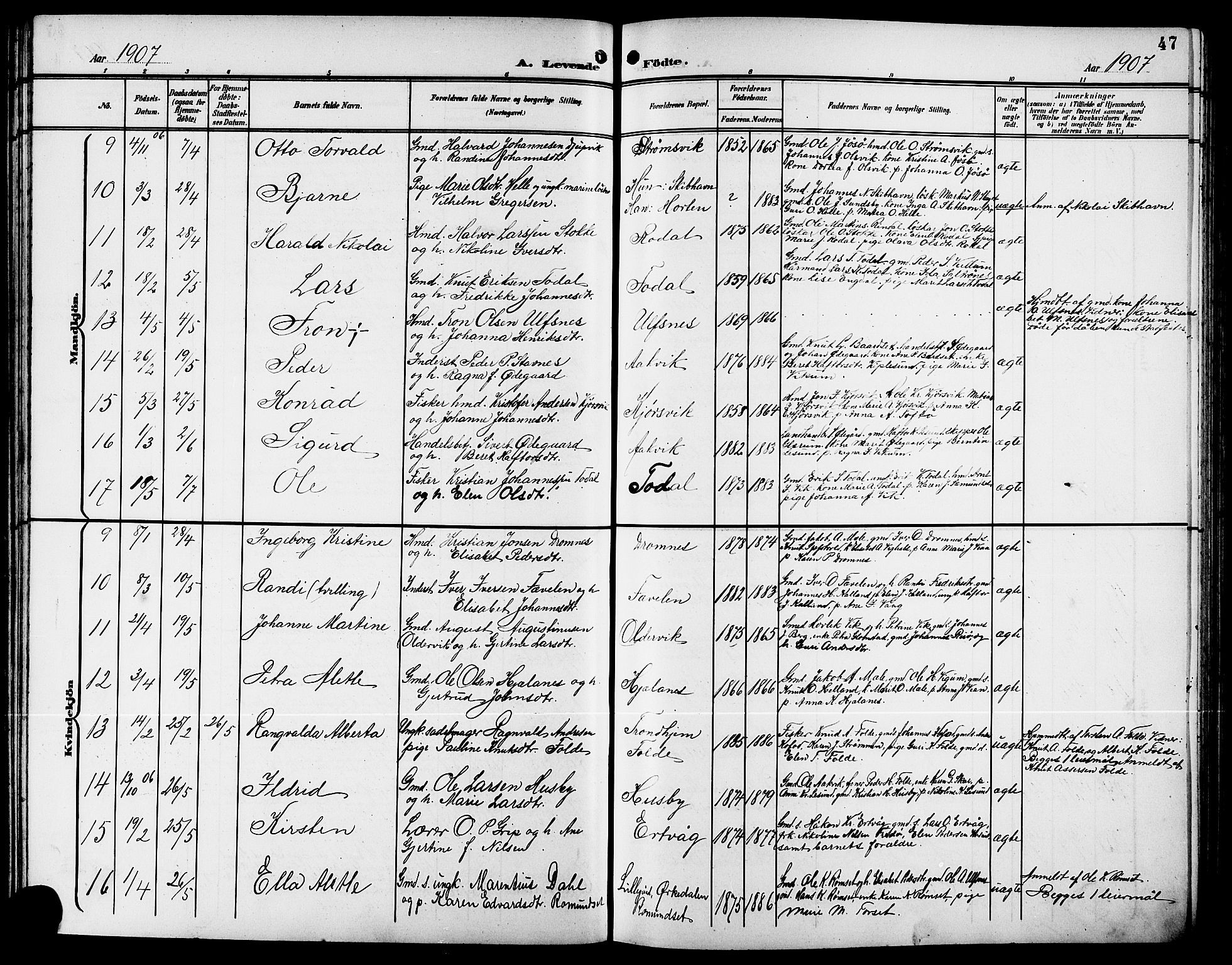 Ministerialprotokoller, klokkerbøker og fødselsregistre - Møre og Romsdal, AV/SAT-A-1454/578/L0910: Parish register (copy) no. 578C03, 1900-1921, p. 47