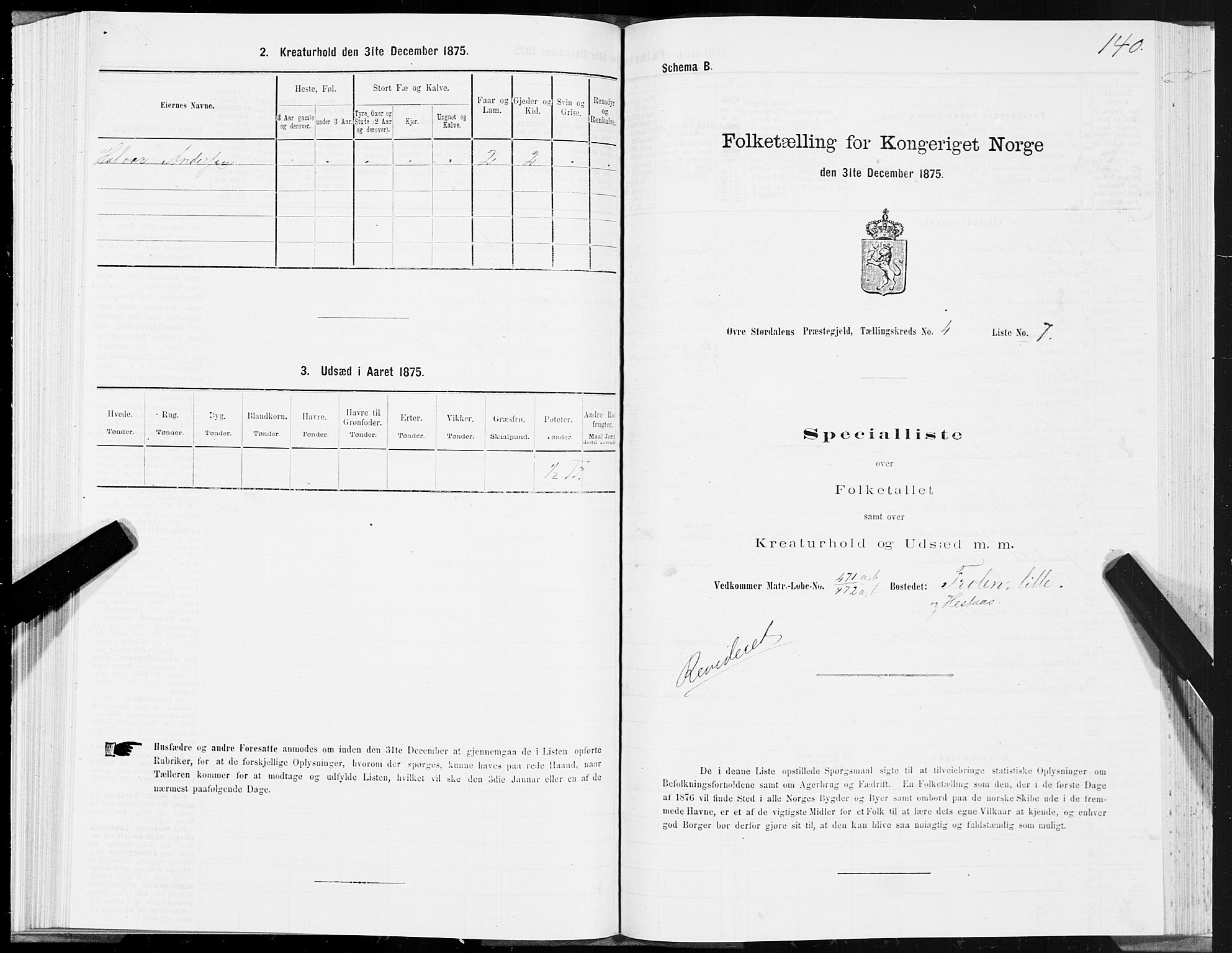 SAT, 1875 census for 1711P Øvre Stjørdal, 1875, p. 2140