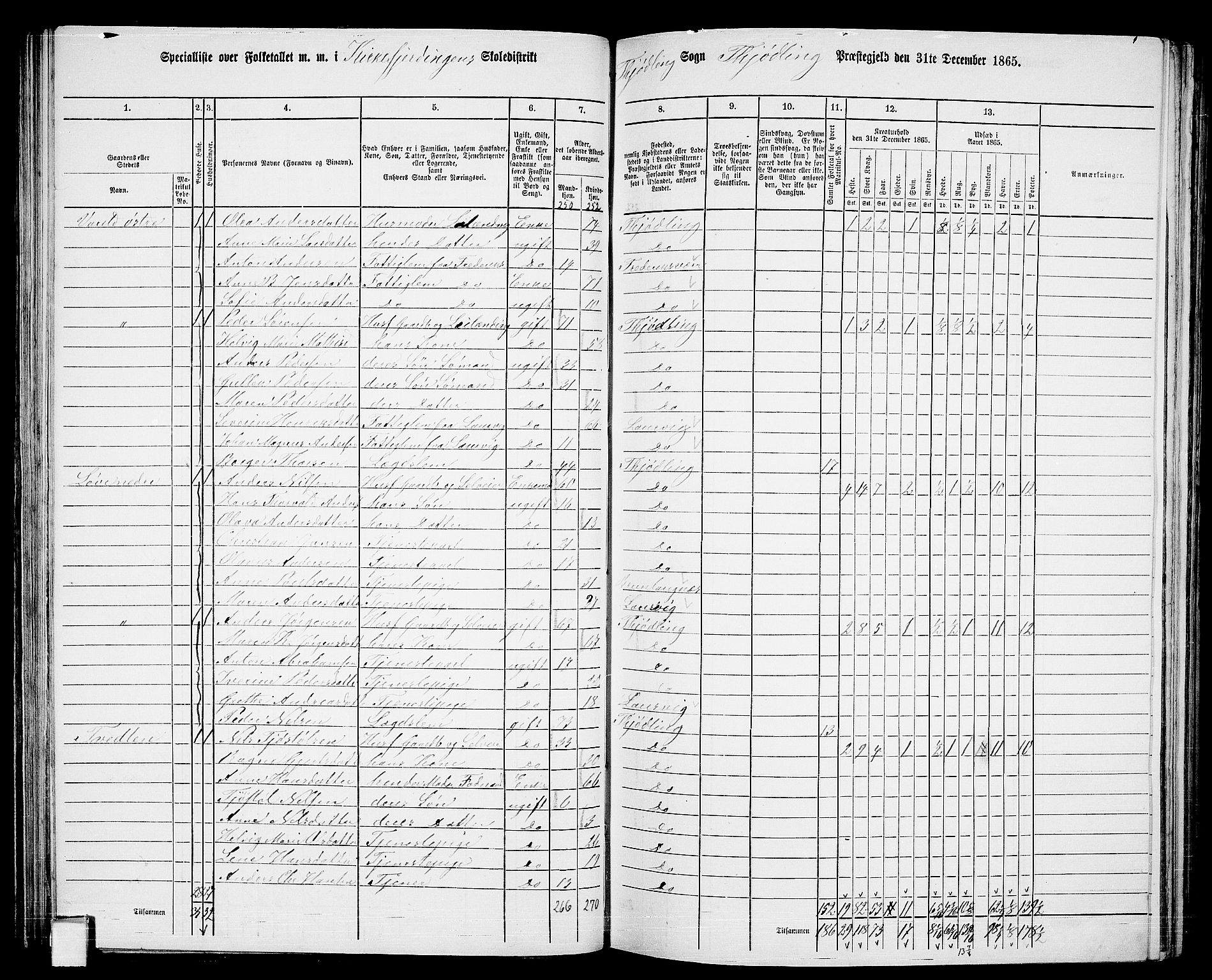 RA, 1865 census for Tjølling, 1865, p. 73