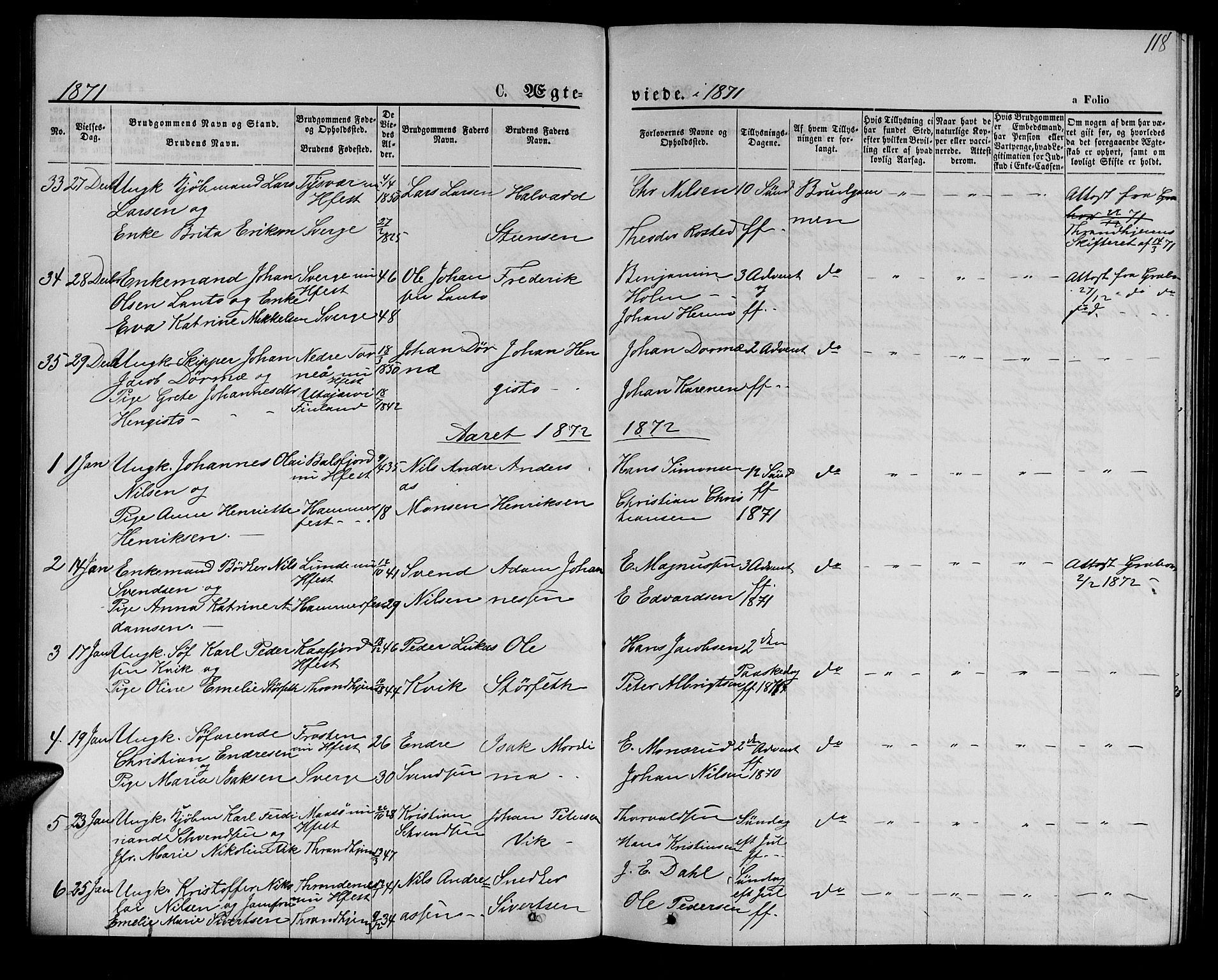 Hammerfest sokneprestkontor, SATØ/S-1347/H/Hb/L0004.klokk: Parish register (copy) no. 4, 1869-1877, p. 118