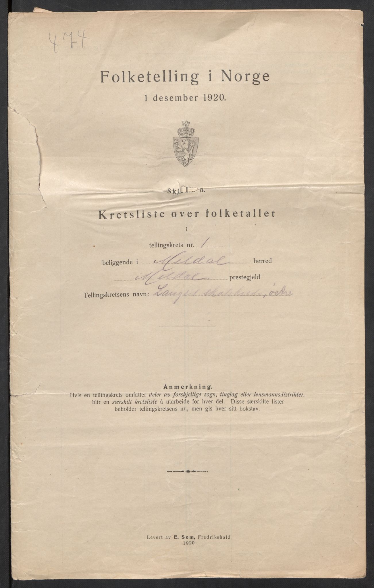 SAT, 1920 census for Meldal, 1920, p. 7