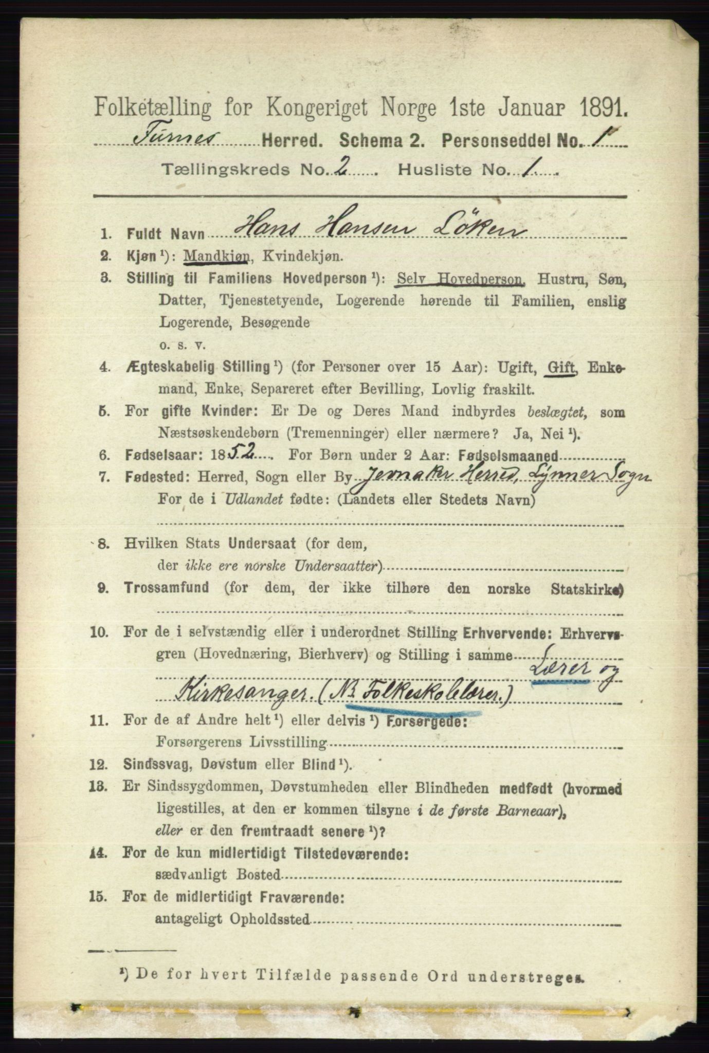 RA, Census 1891 for 0413 Furnes herred, 1891, p. 844