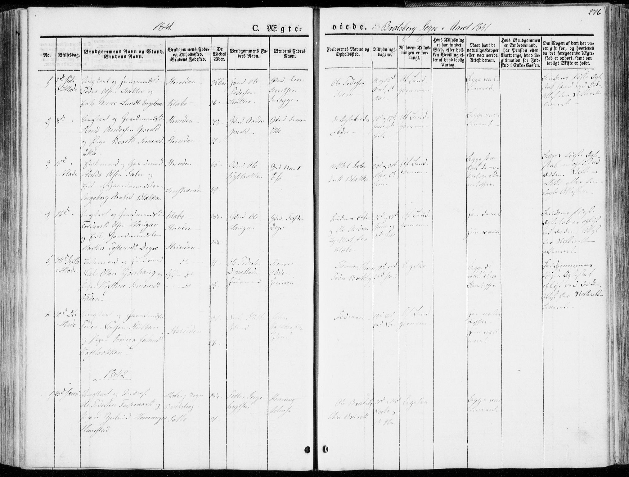 Ministerialprotokoller, klokkerbøker og fødselsregistre - Sør-Trøndelag, SAT/A-1456/606/L0290: Parish register (official) no. 606A05, 1841-1847, p. 276