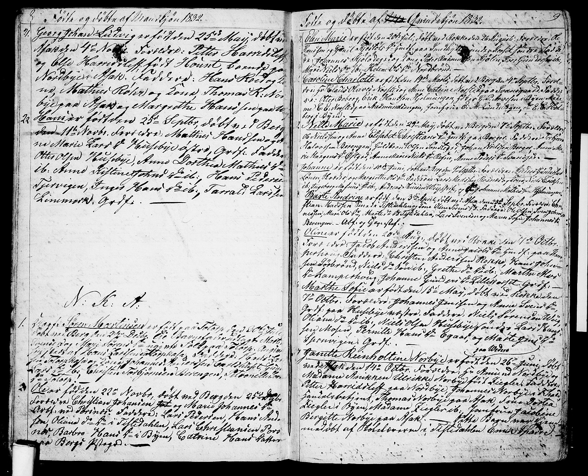 Berg prestekontor Kirkebøker, SAO/A-10902/G/Ga/L0002: Parish register (copy) no. I 2, 1832-1844, p. 8-9