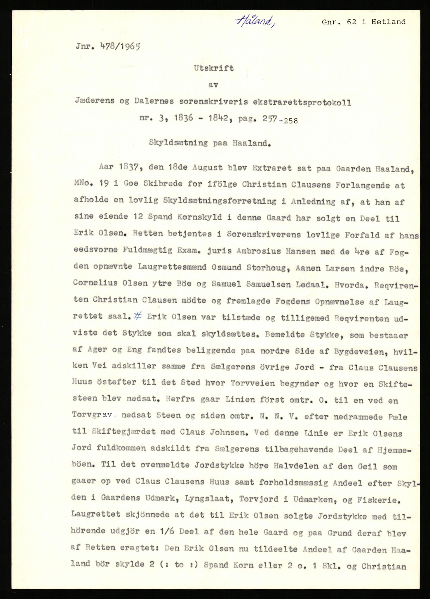 Statsarkivet i Stavanger, AV/SAST-A-101971/03/Y/Yj/L0042: Avskrifter sortert etter gårdsnavn: Høle - Håland vestre, 1750-1930, p. 492