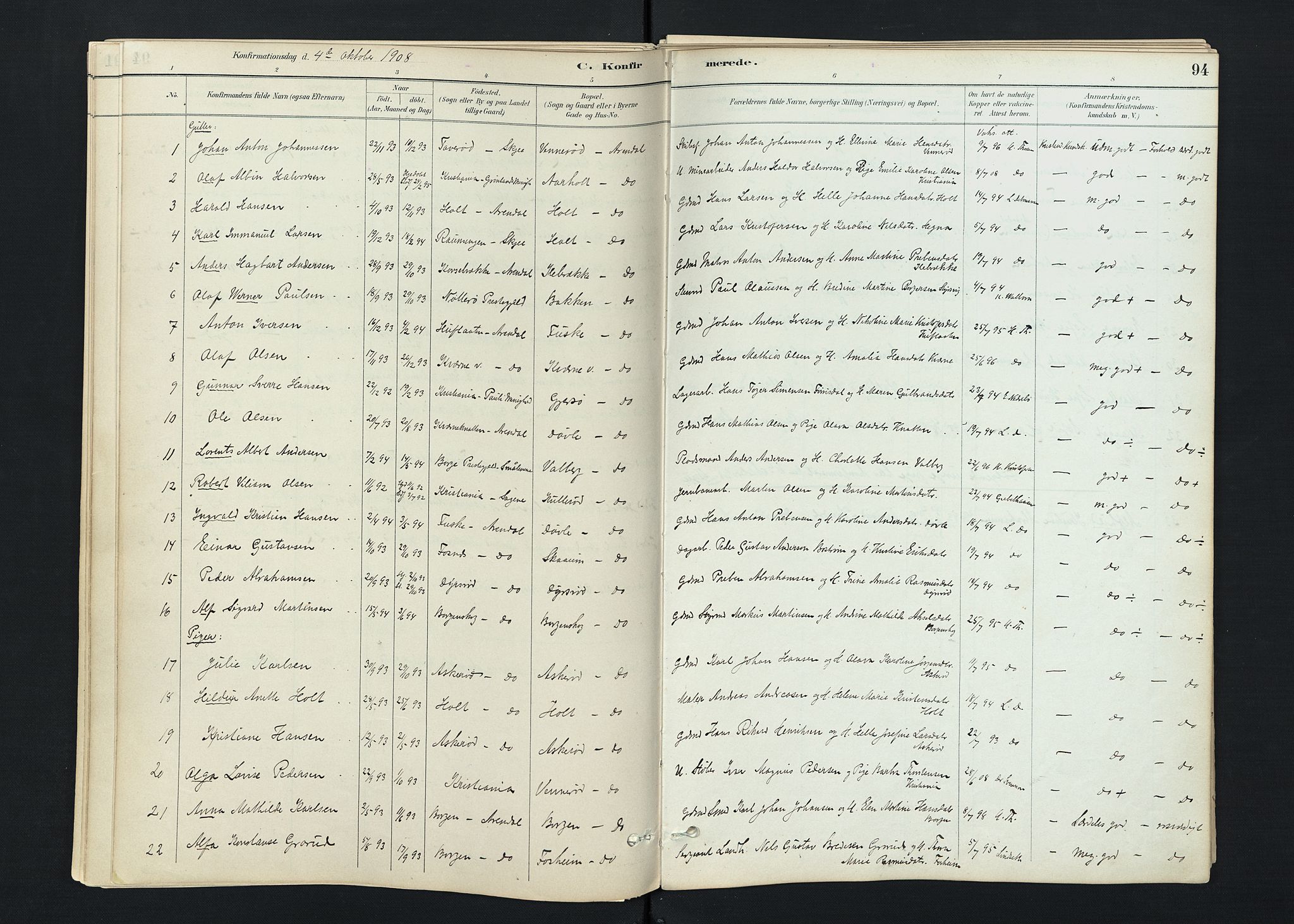 Stokke kirkebøker, SAKO/A-320/F/Fc/L0001: Parish register (official) no. III 1, 1884-1910, p. 94