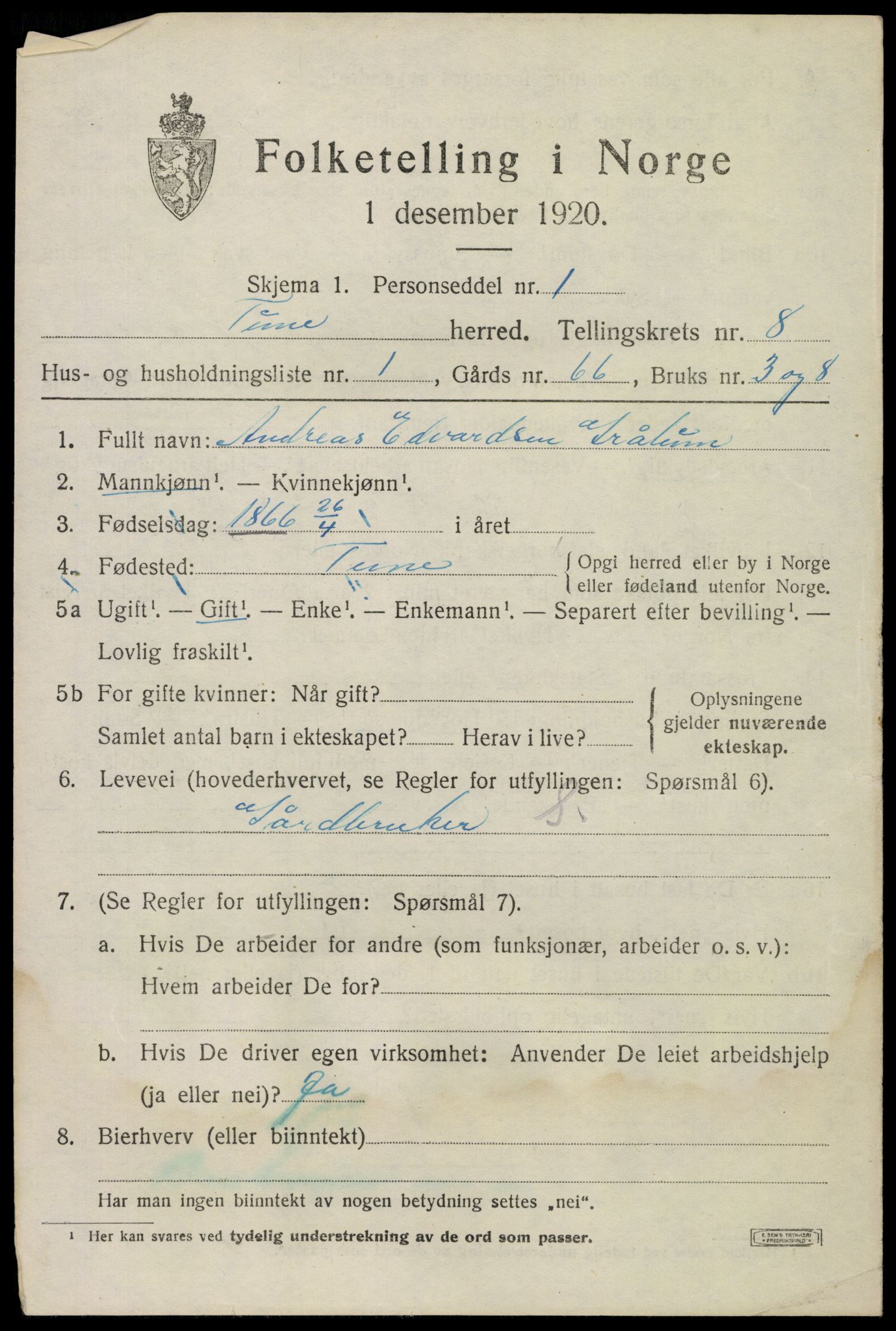 SAO, 1920 census for Tune, 1920, p. 6682