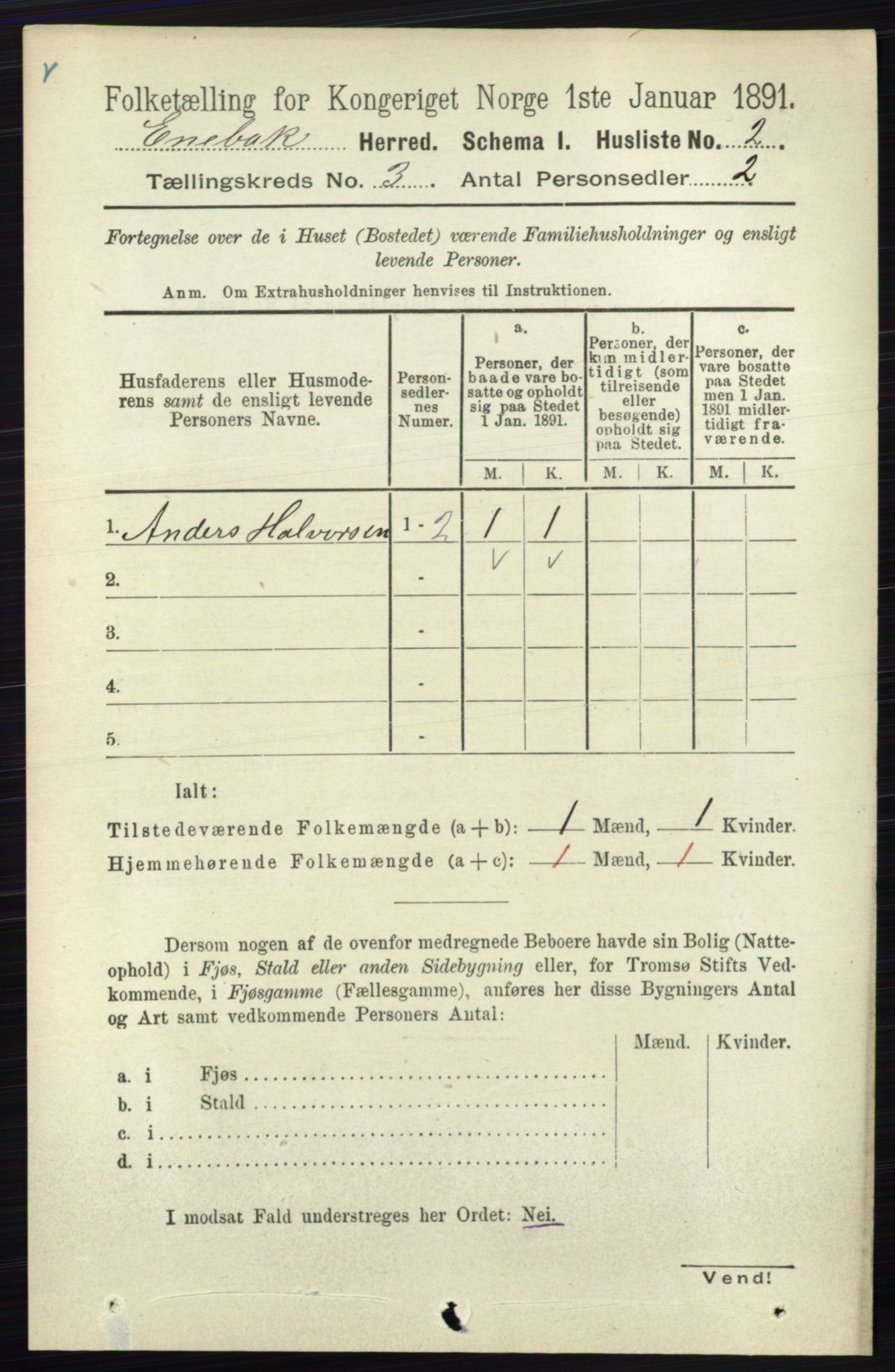 RA, 1891 census for 0229 Enebakk, 1891, p. 1073