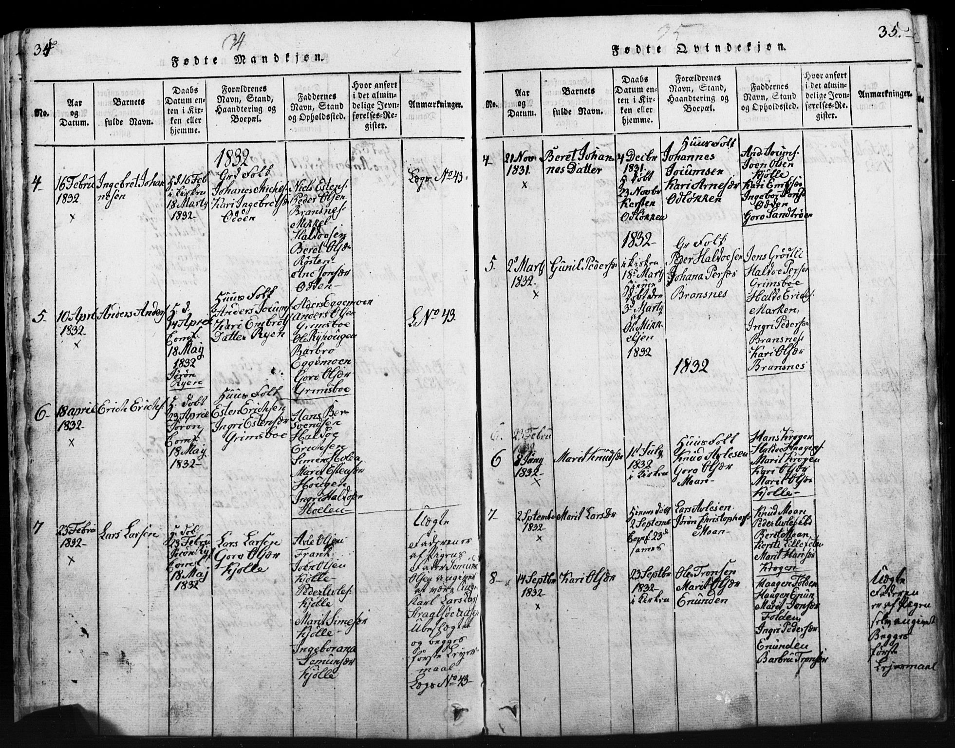 Tynset prestekontor, SAH/PREST-058/H/Ha/Hab/L0003: Parish register (copy) no. 3, 1814-1862, p. 34-35