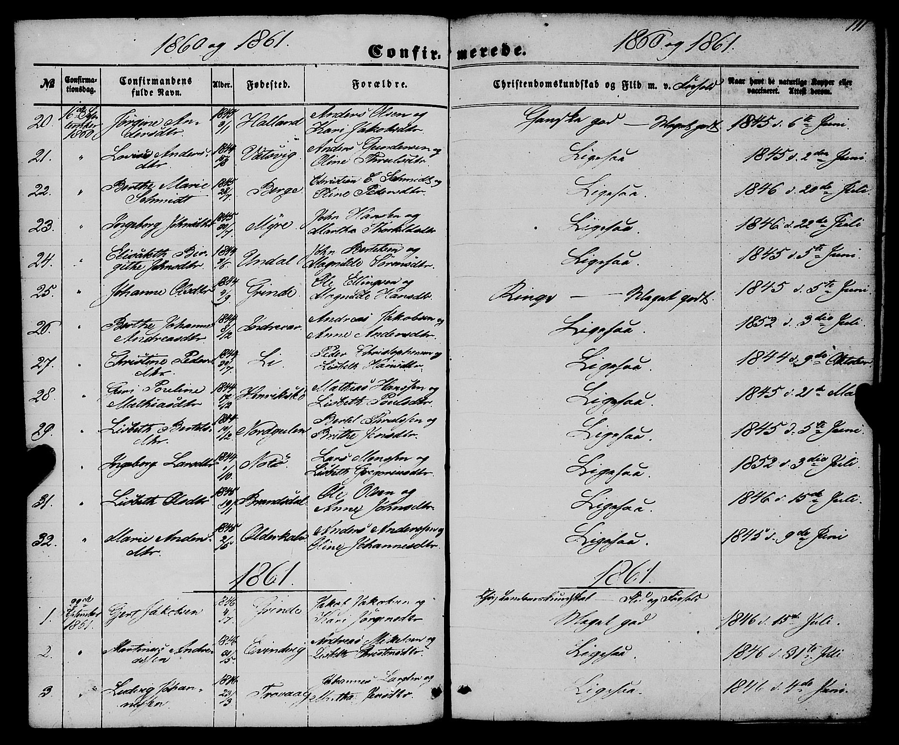 Gulen sokneprestembete, AV/SAB-A-80201/H/Haa/Haaa/L0022: Parish register (official) no. A 22, 1859-1869, p. 111